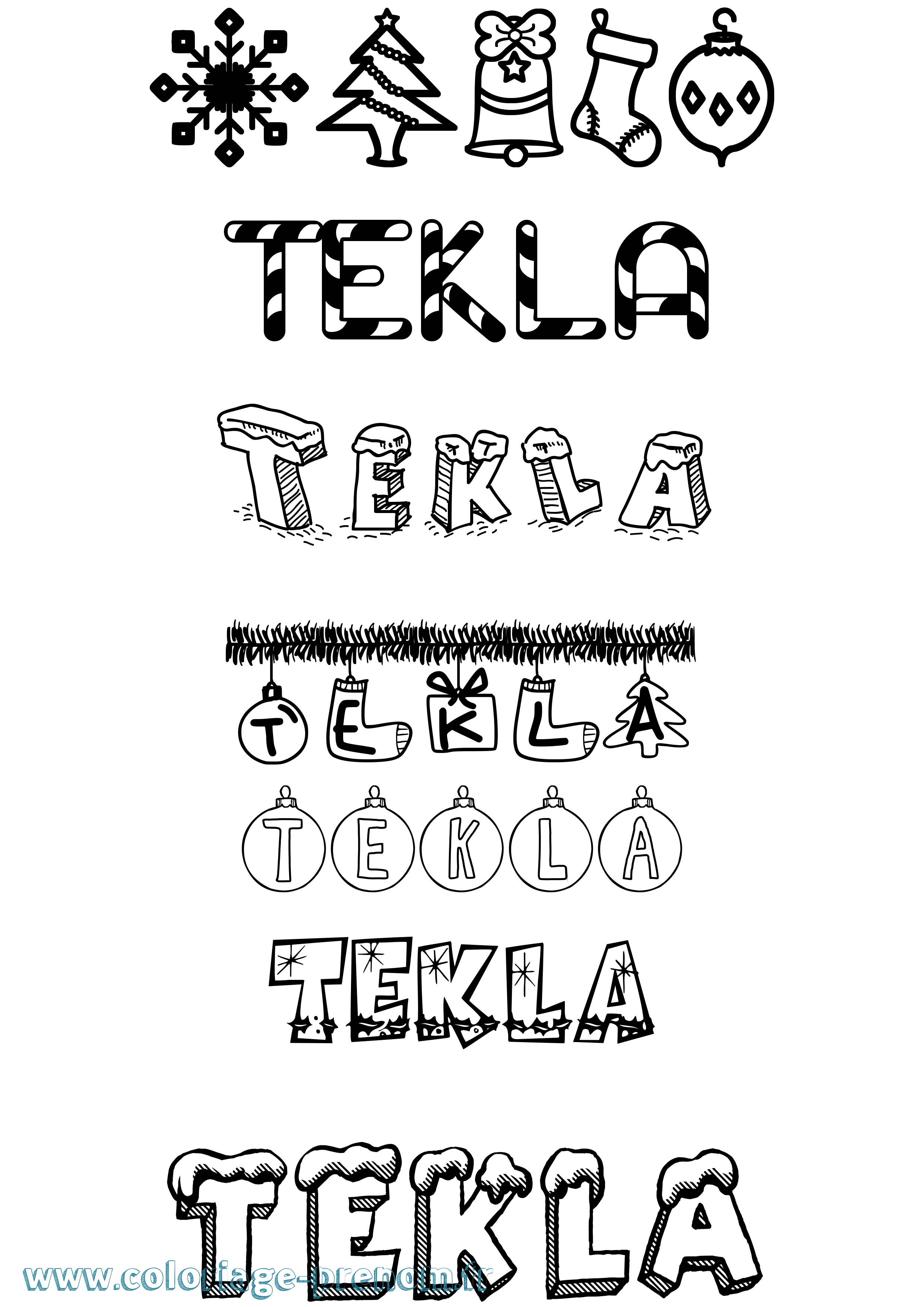 Coloriage prénom Tekla Noël