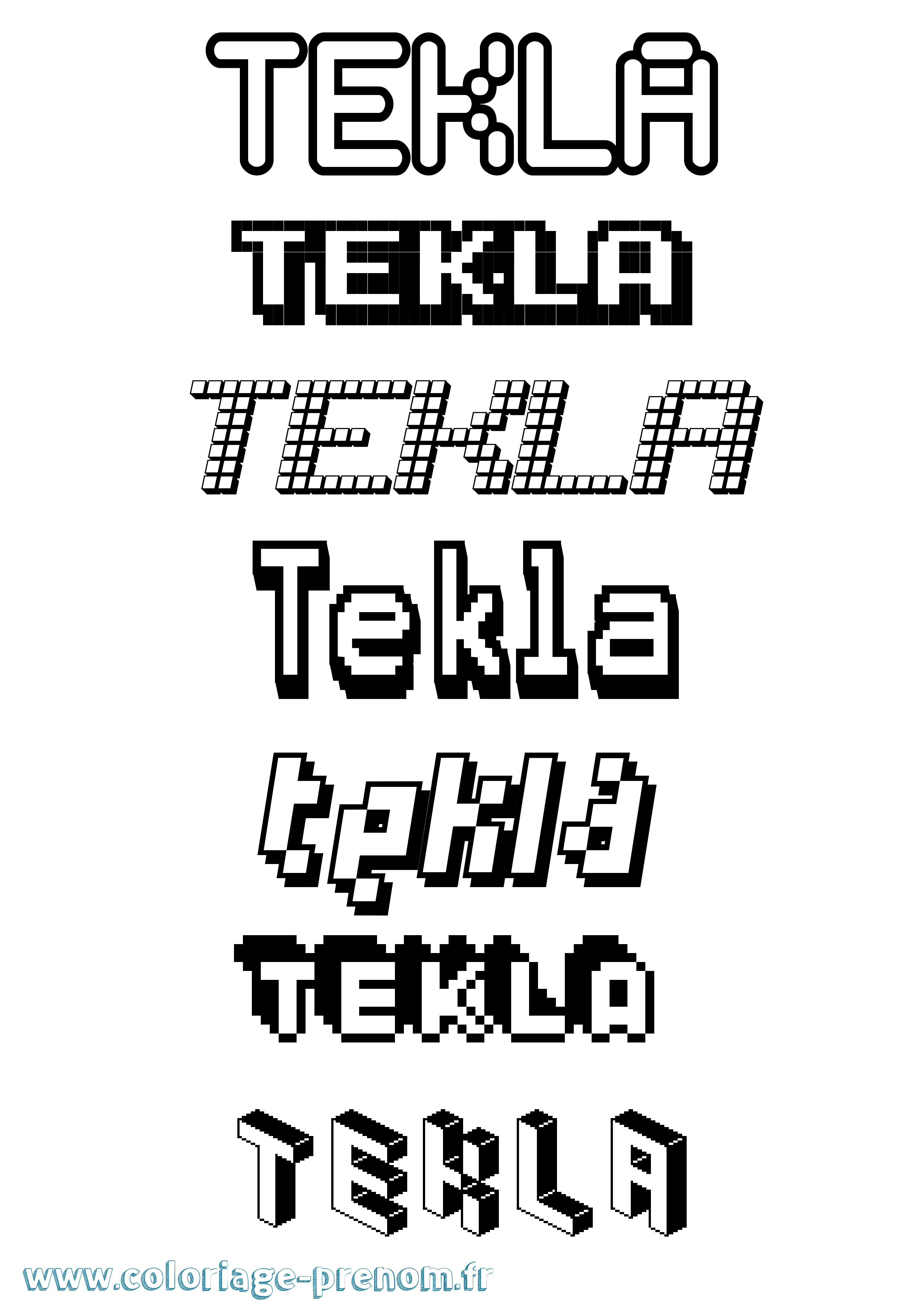 Coloriage prénom Tekla Pixel