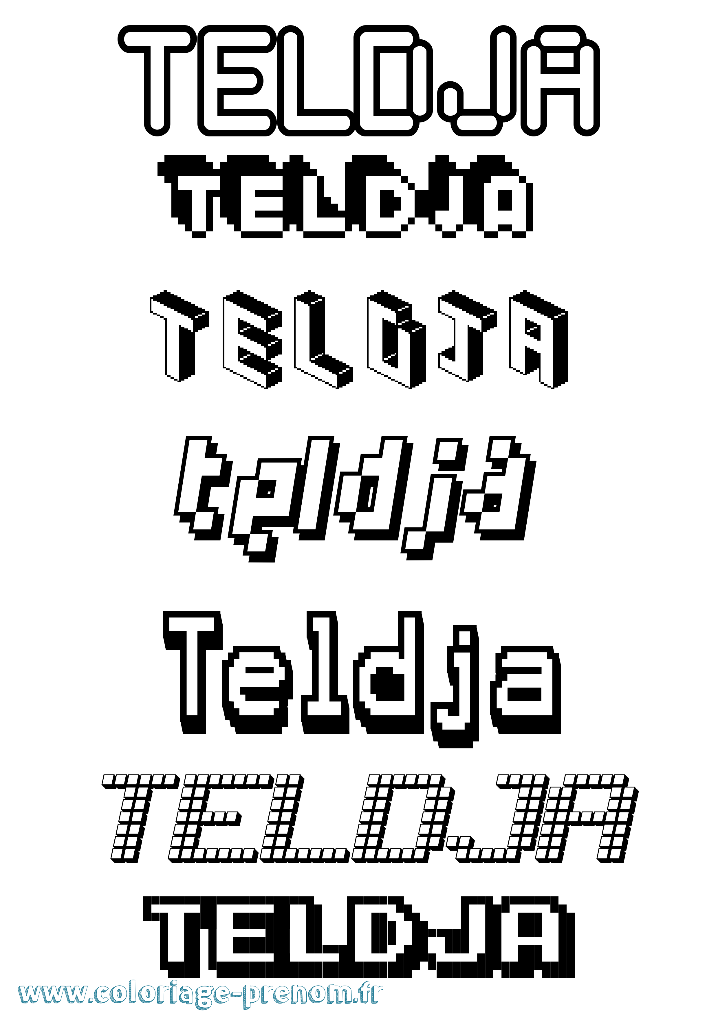 Coloriage prénom Teldja Pixel