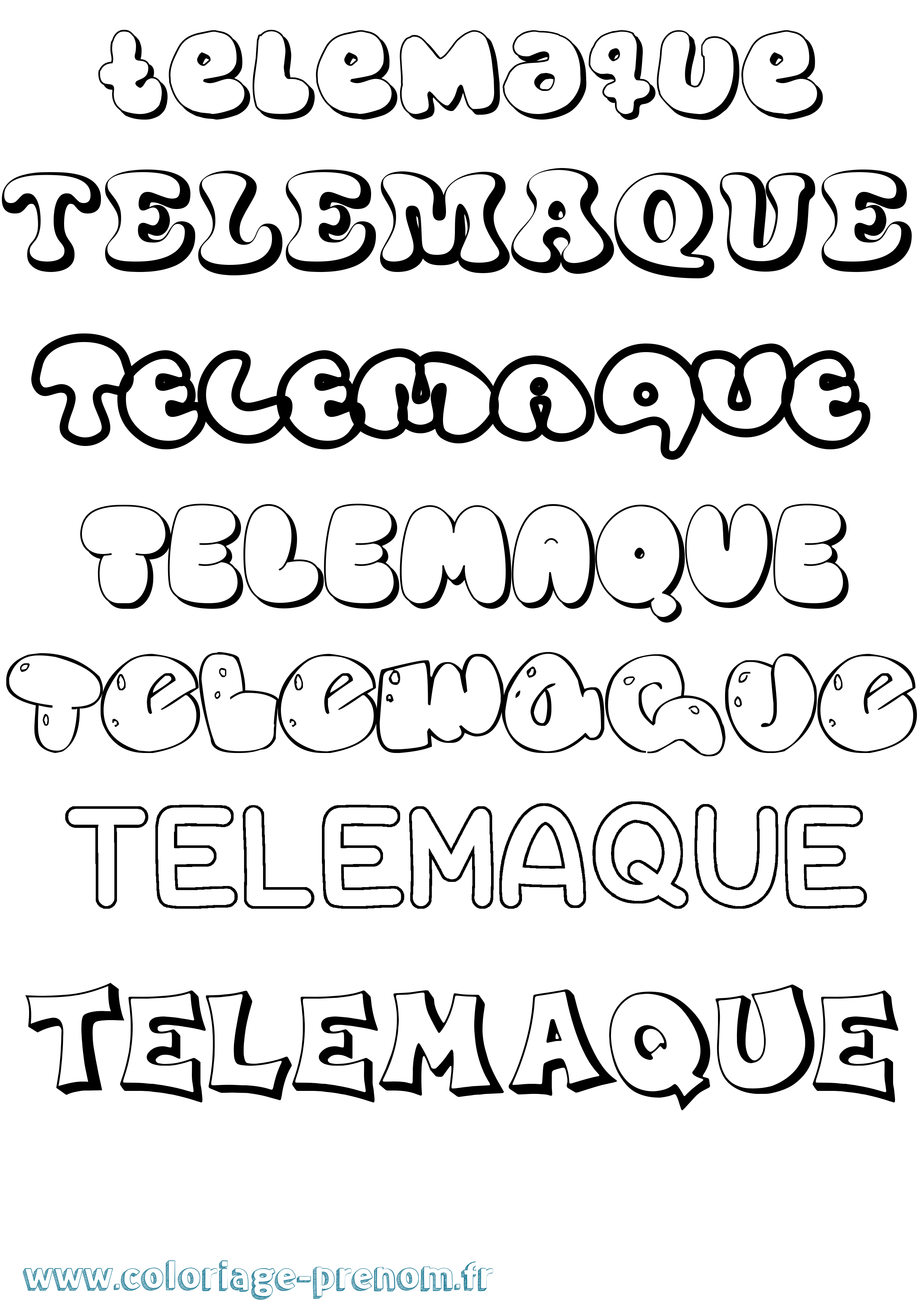 Coloriage prénom Telemaque Bubble