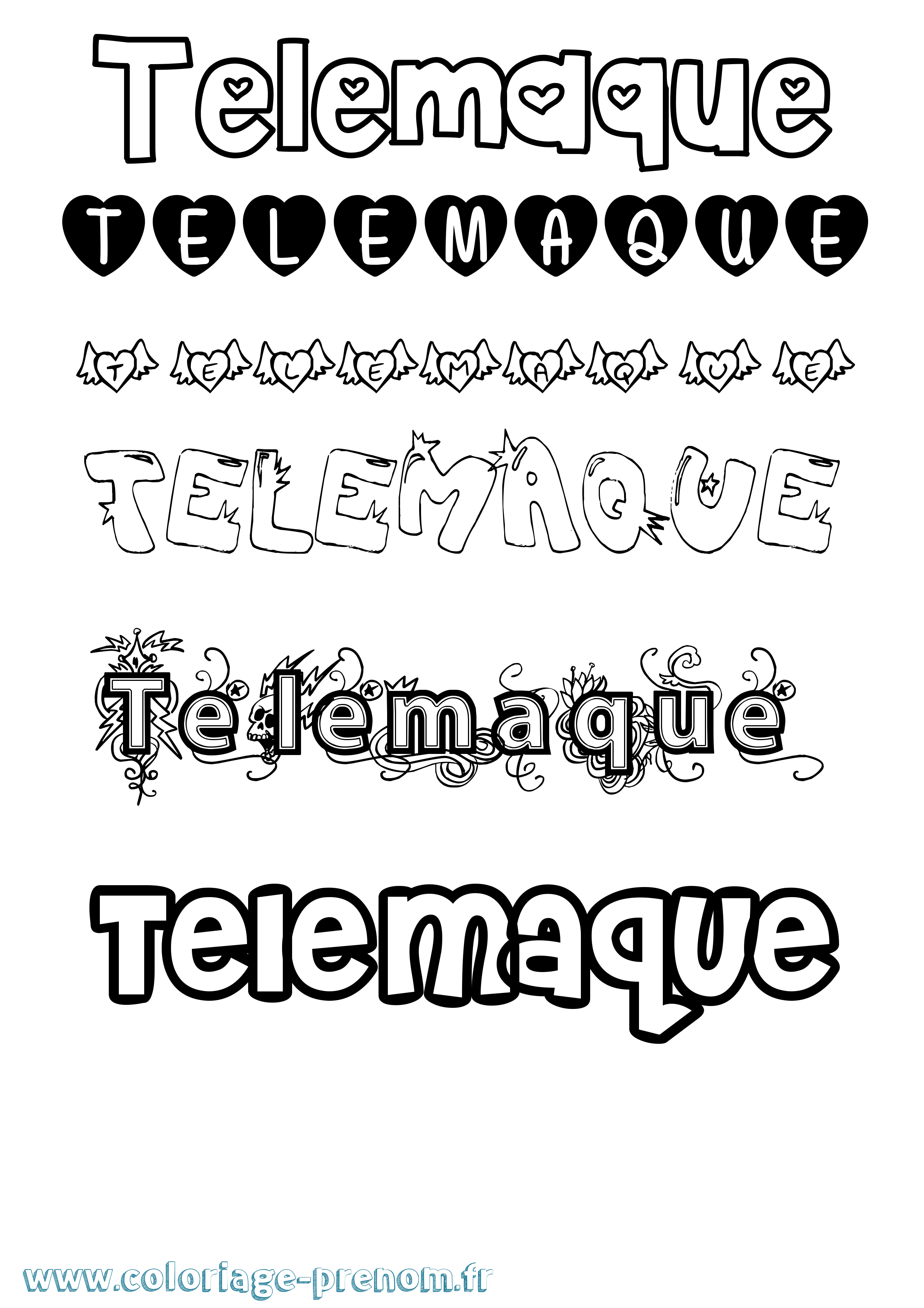 Coloriage prénom Telemaque Girly