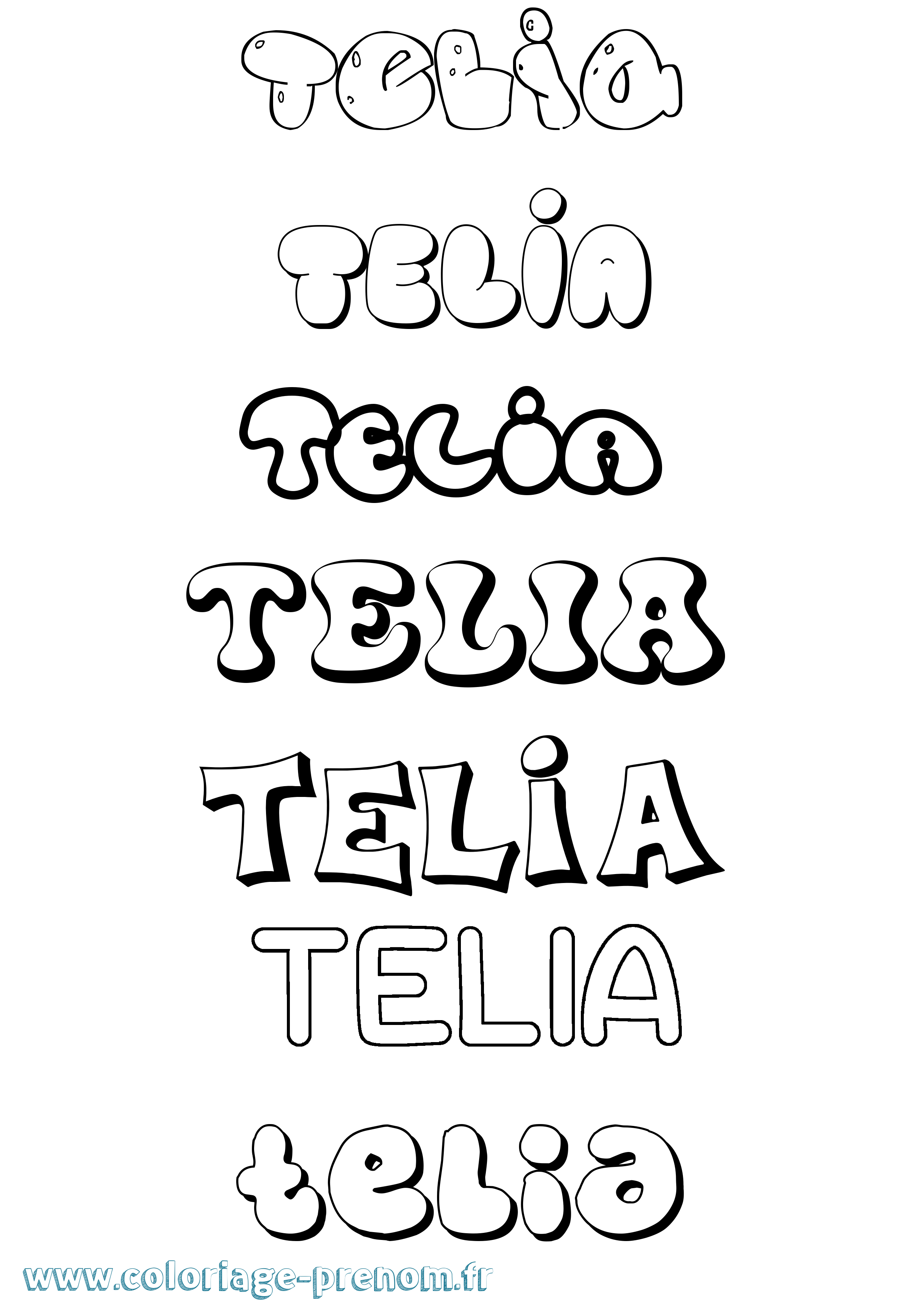 Coloriage prénom Telia Bubble