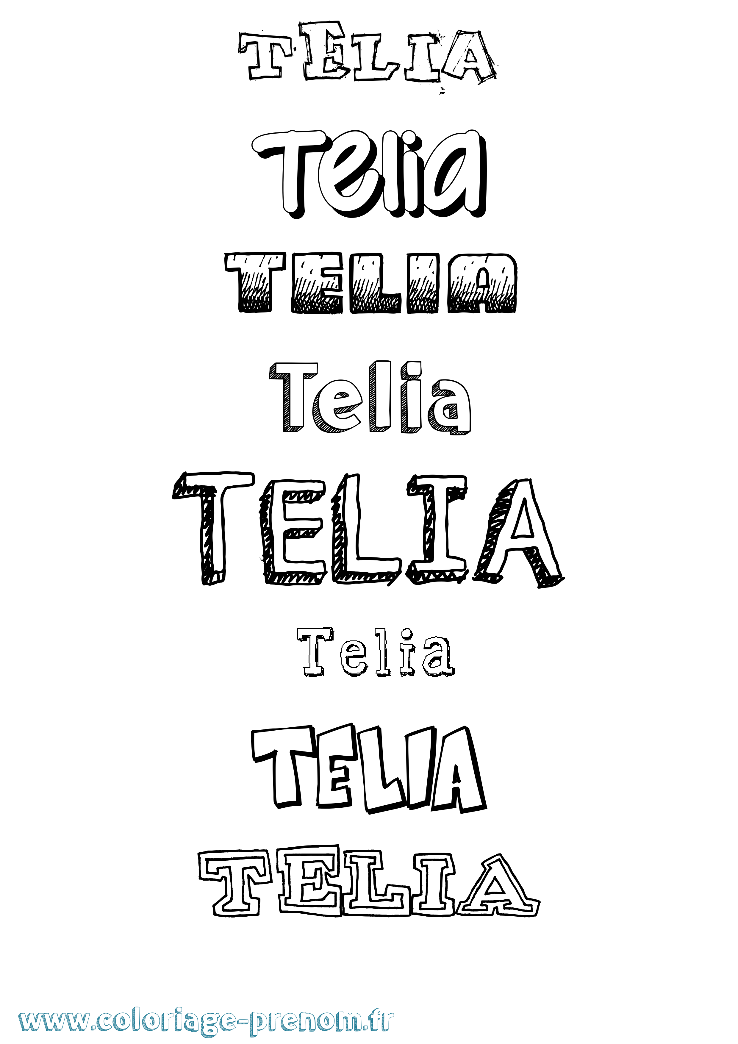 Coloriage prénom Telia Dessiné