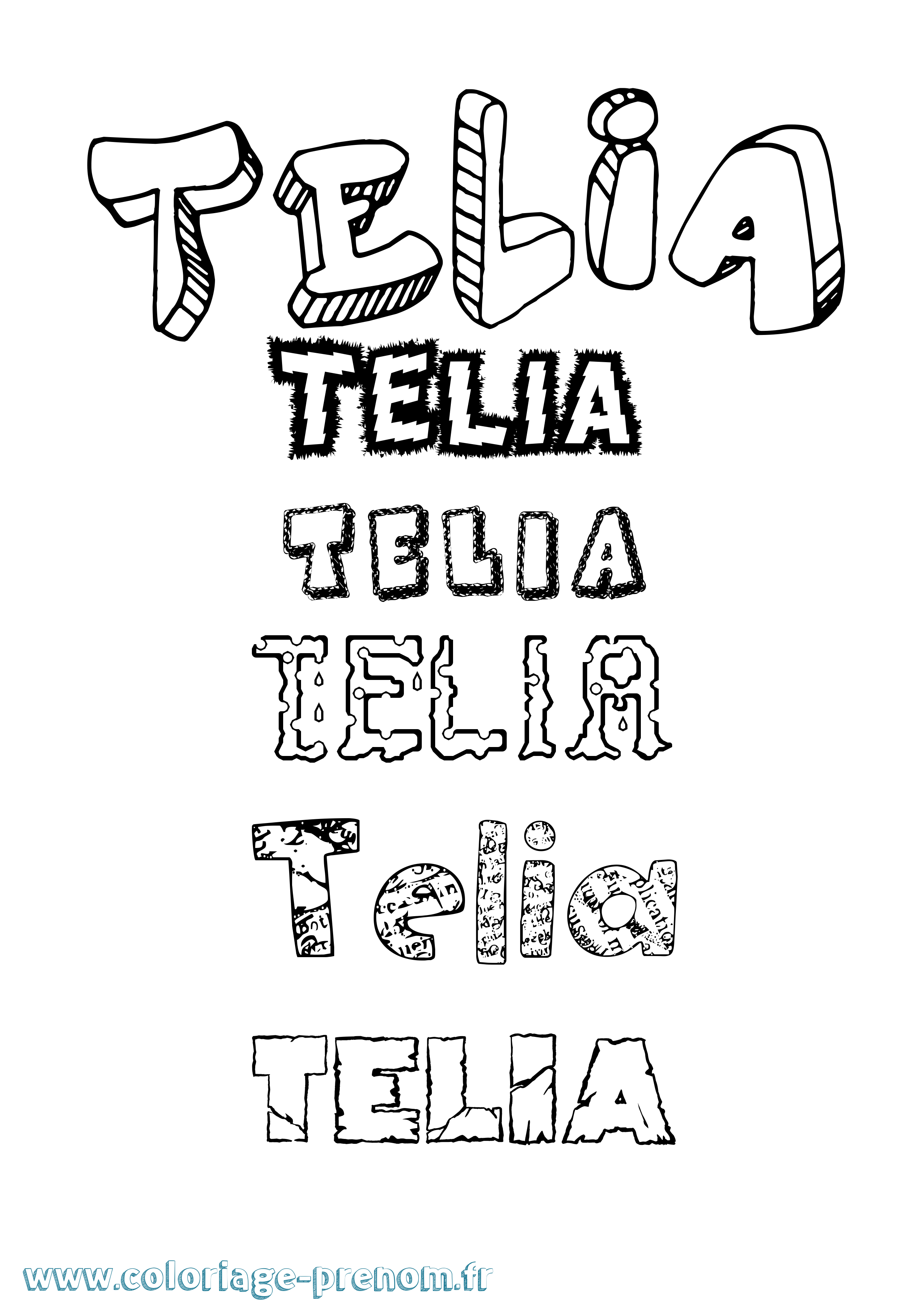 Coloriage prénom Telia Destructuré