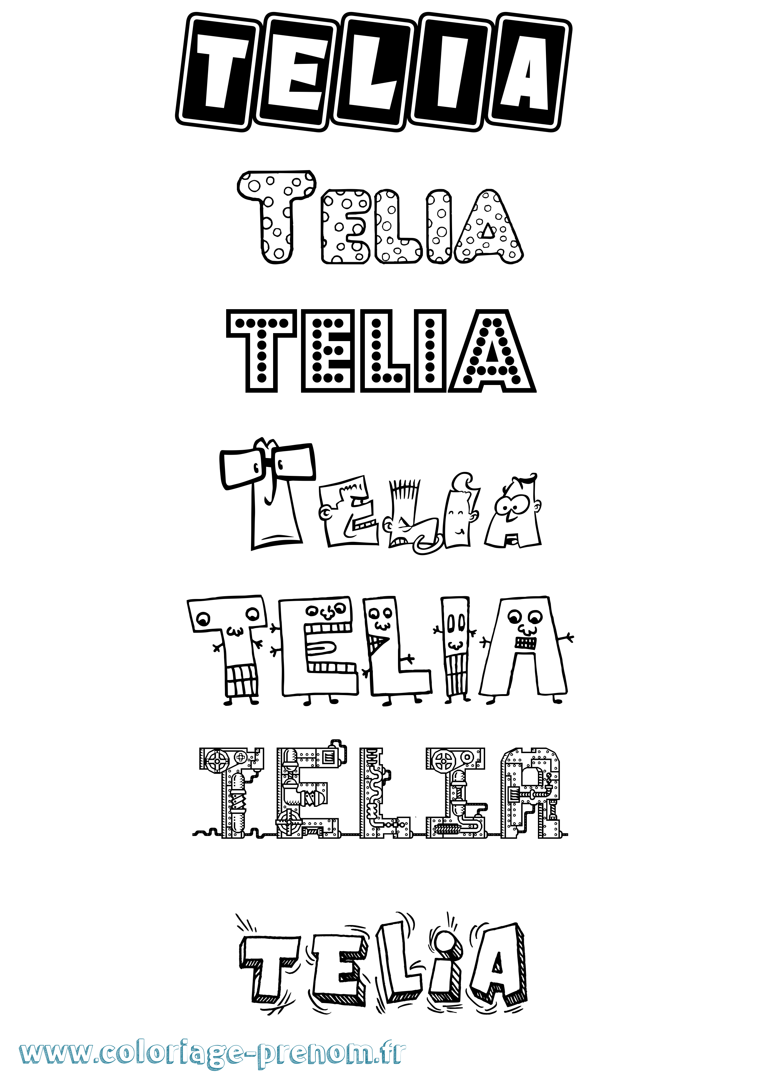 Coloriage prénom Telia Fun