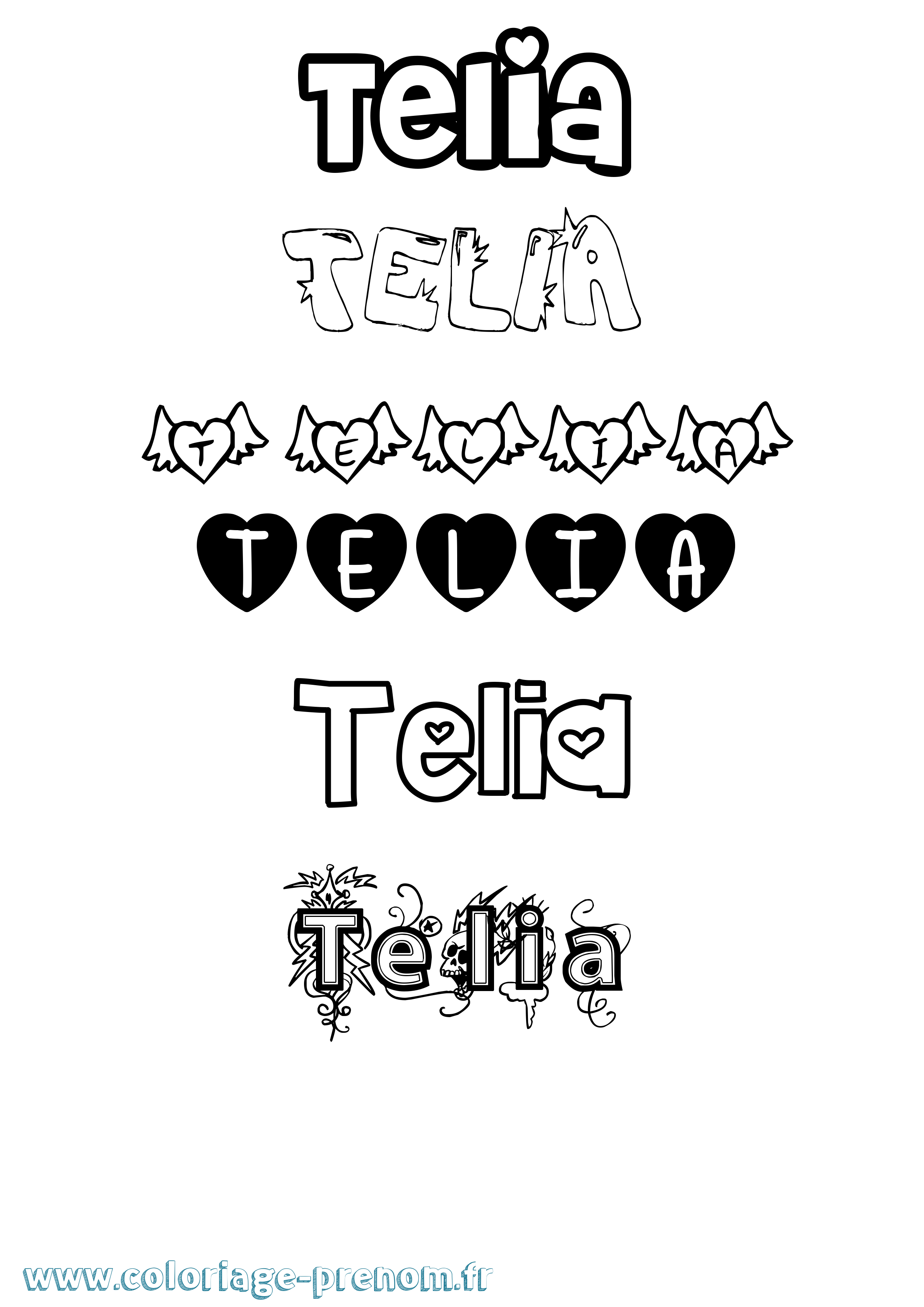 Coloriage prénom Telia Girly