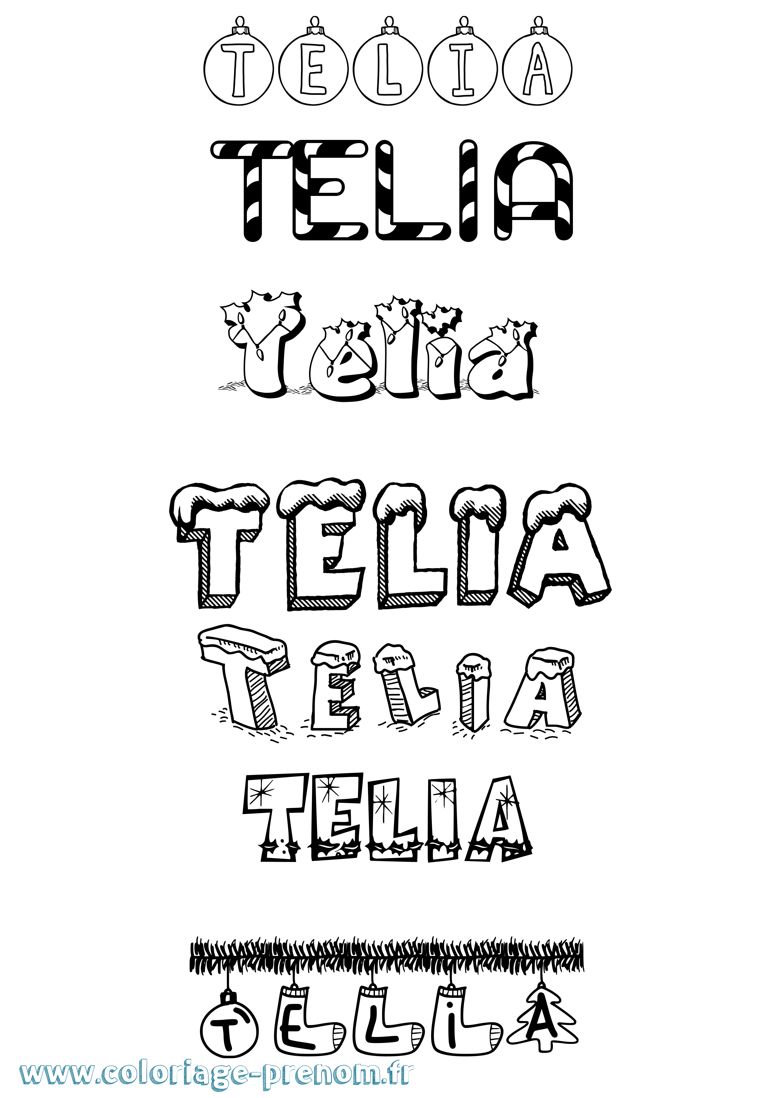 Coloriage prénom Telia Noël