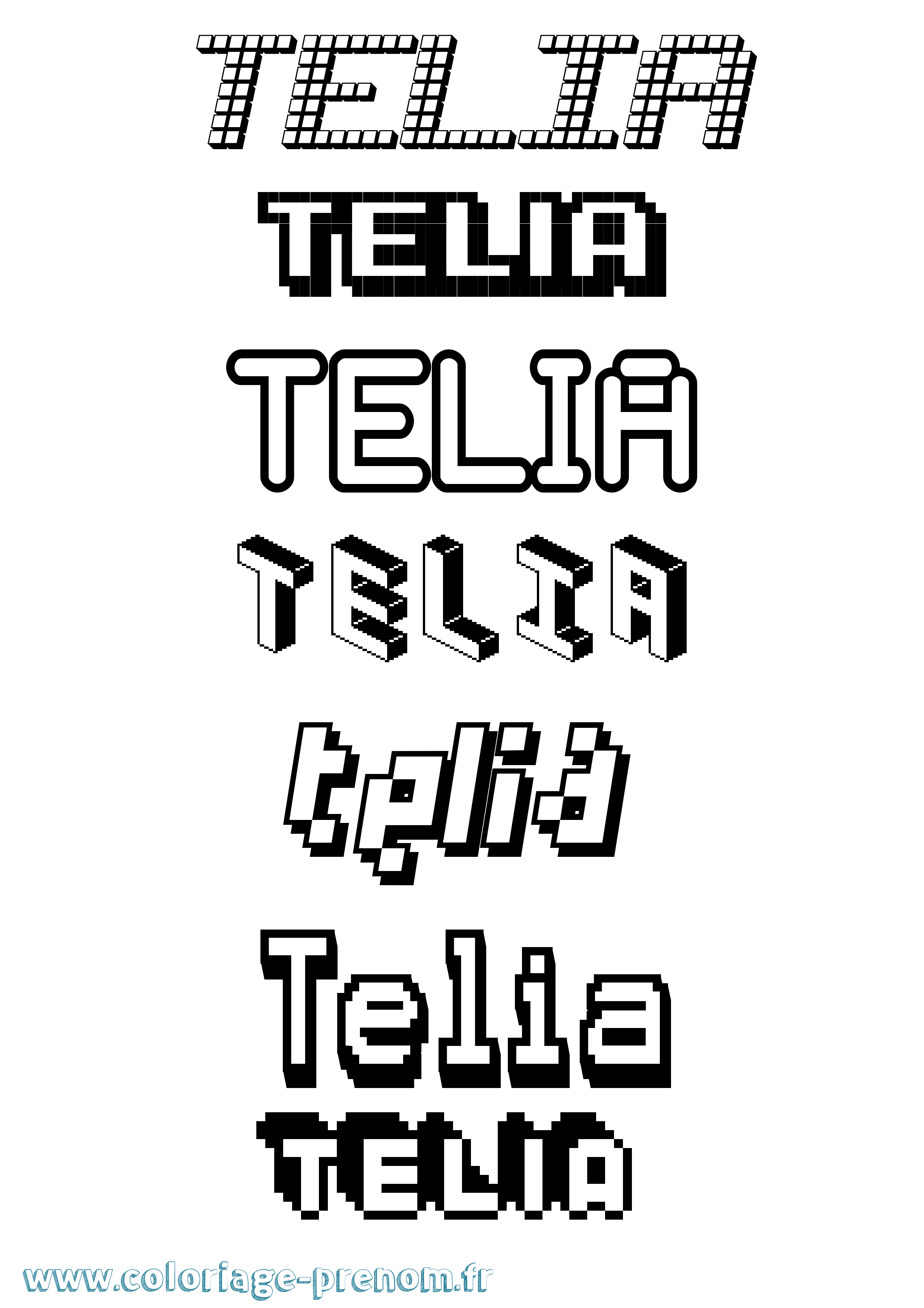 Coloriage prénom Telia Pixel