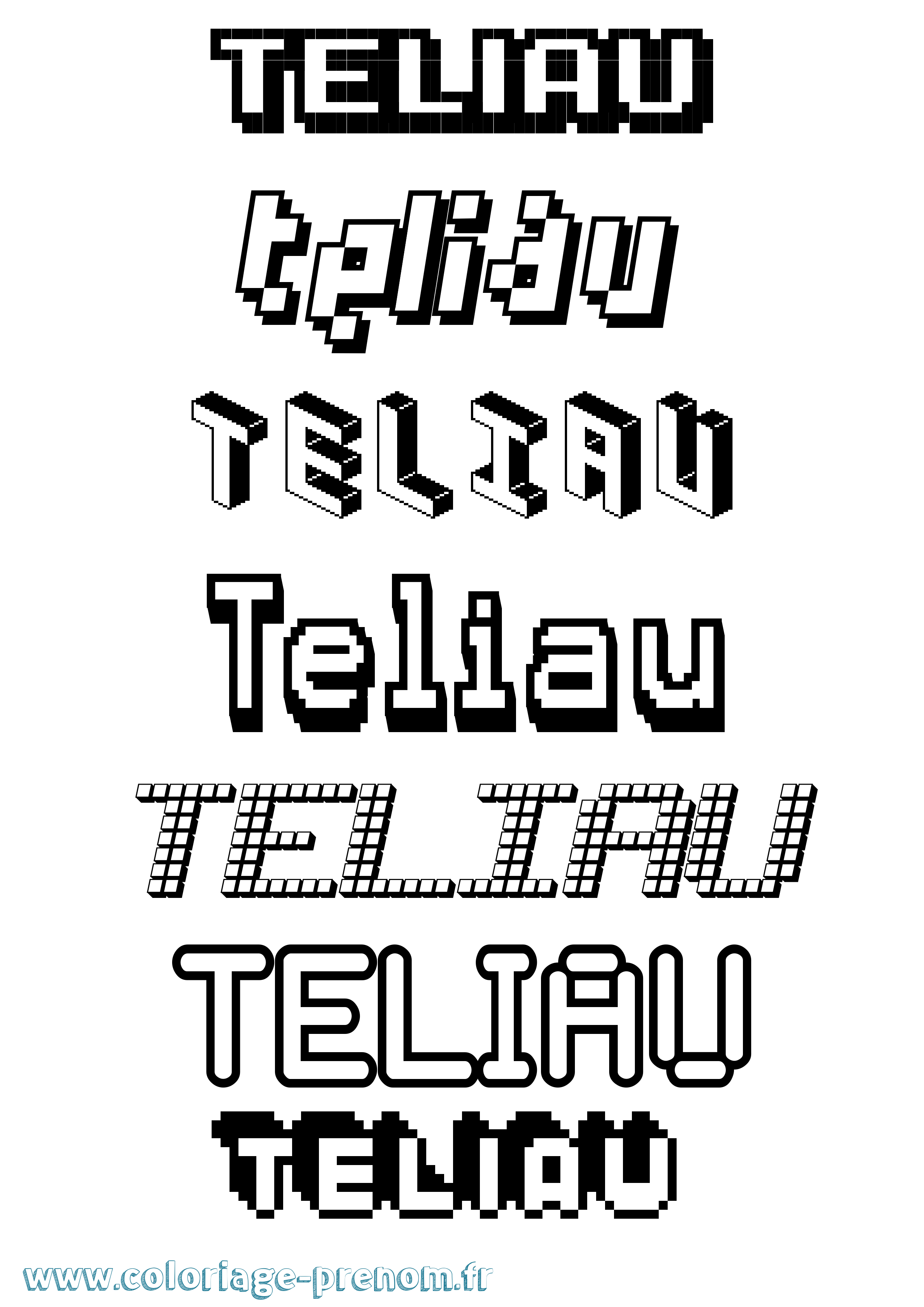 Coloriage prénom Teliau Pixel