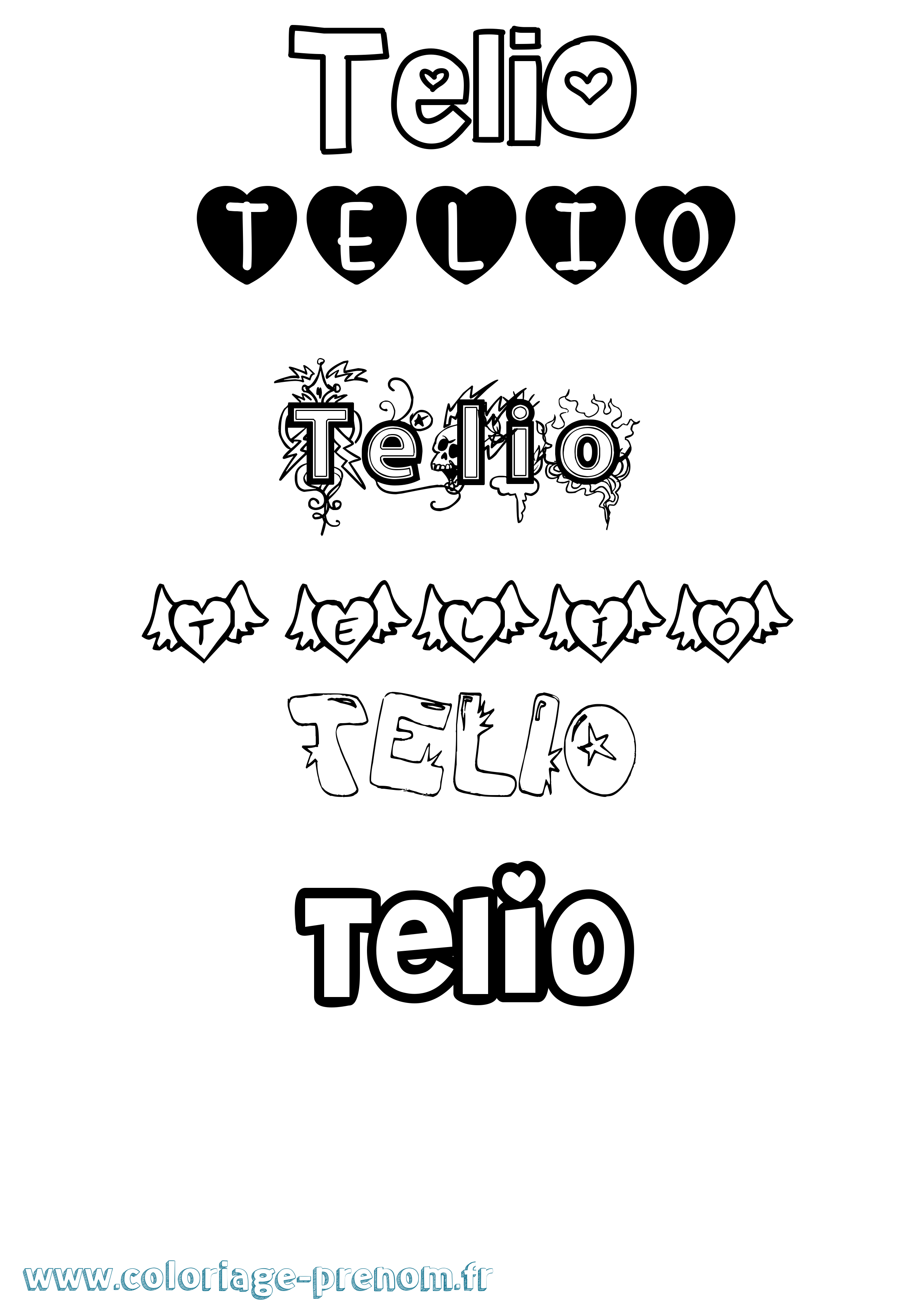 Coloriage prénom Telio Girly