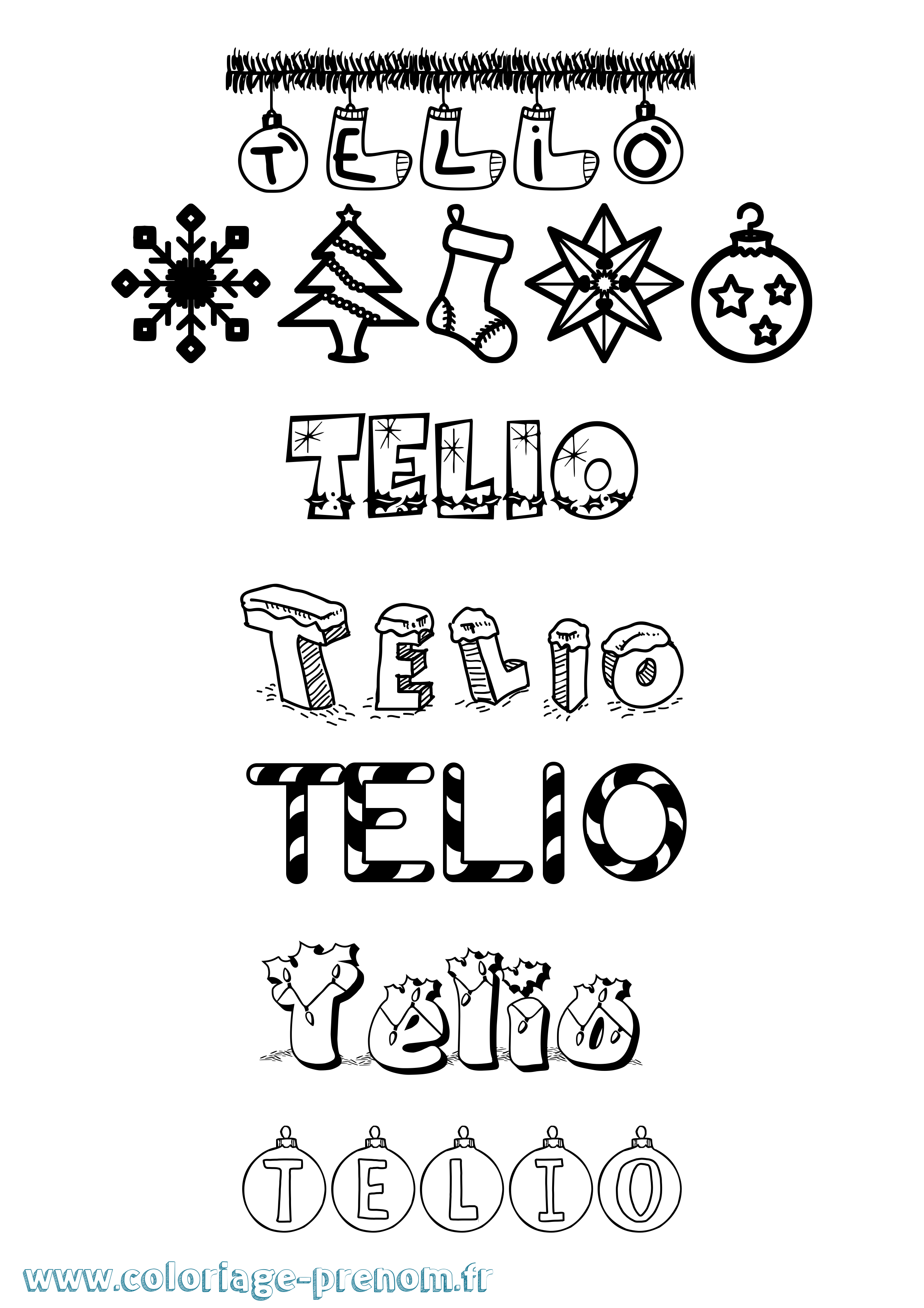 Coloriage prénom Telio Noël