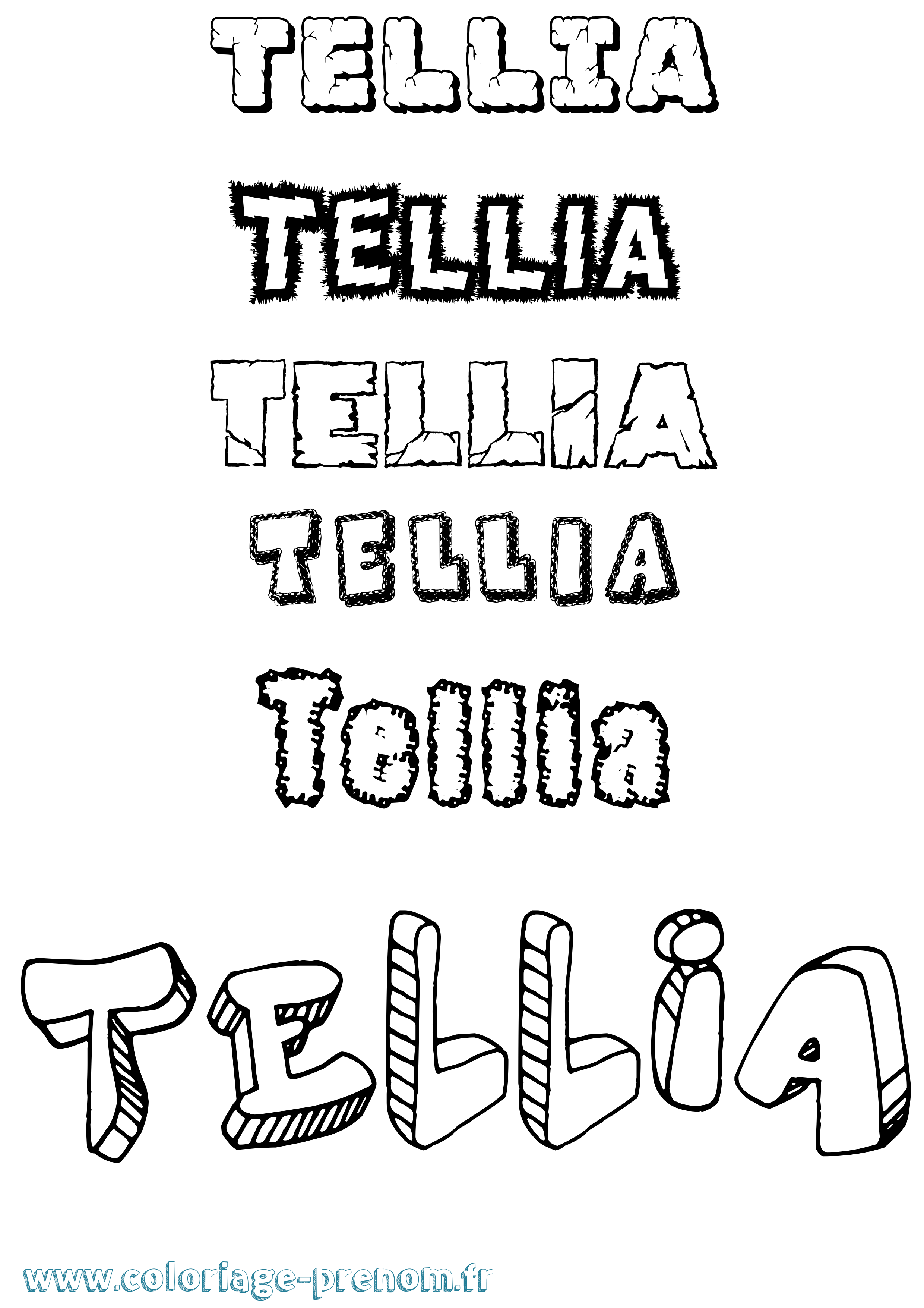 Coloriage prénom Tellia Destructuré