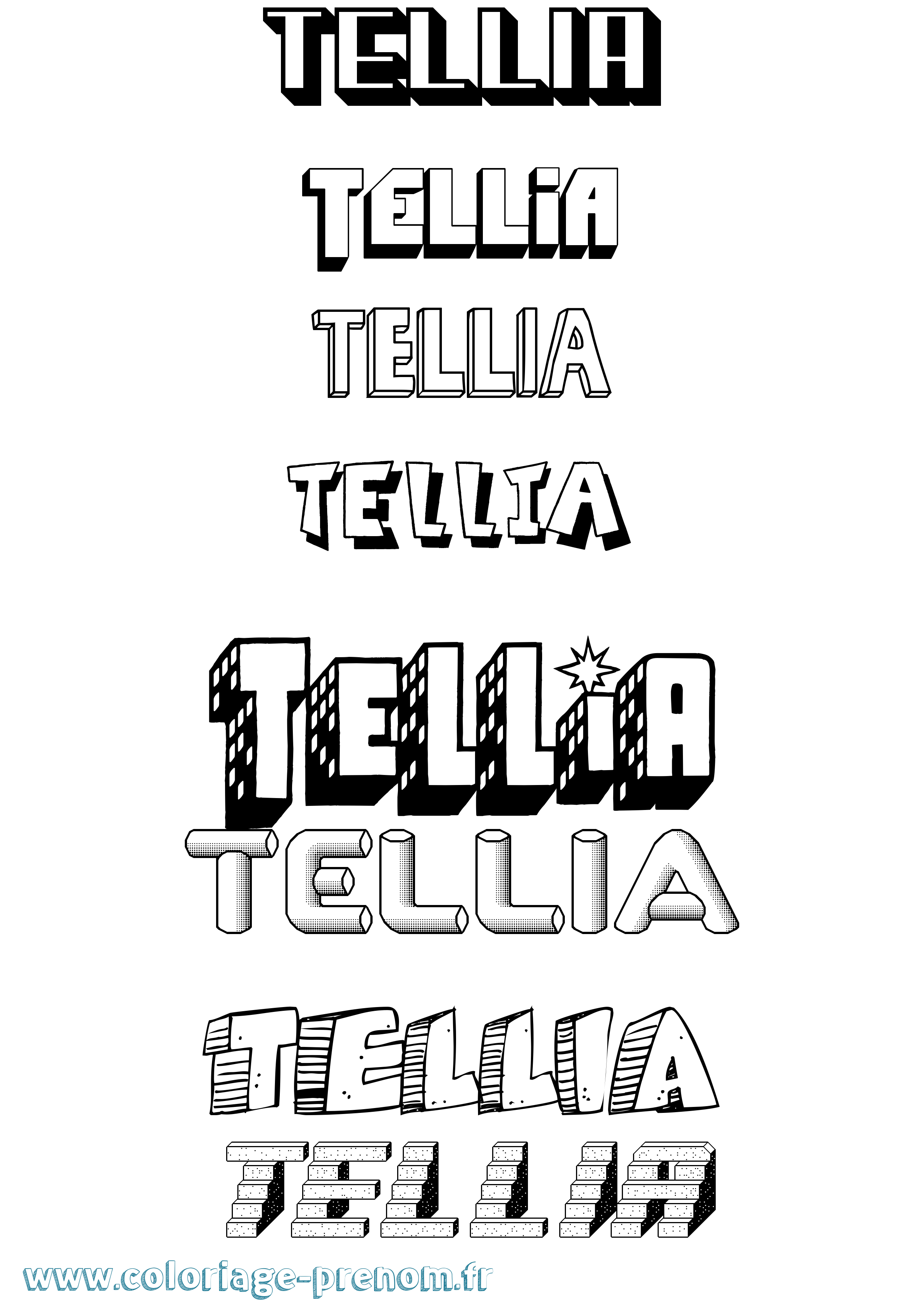Coloriage prénom Tellia Effet 3D