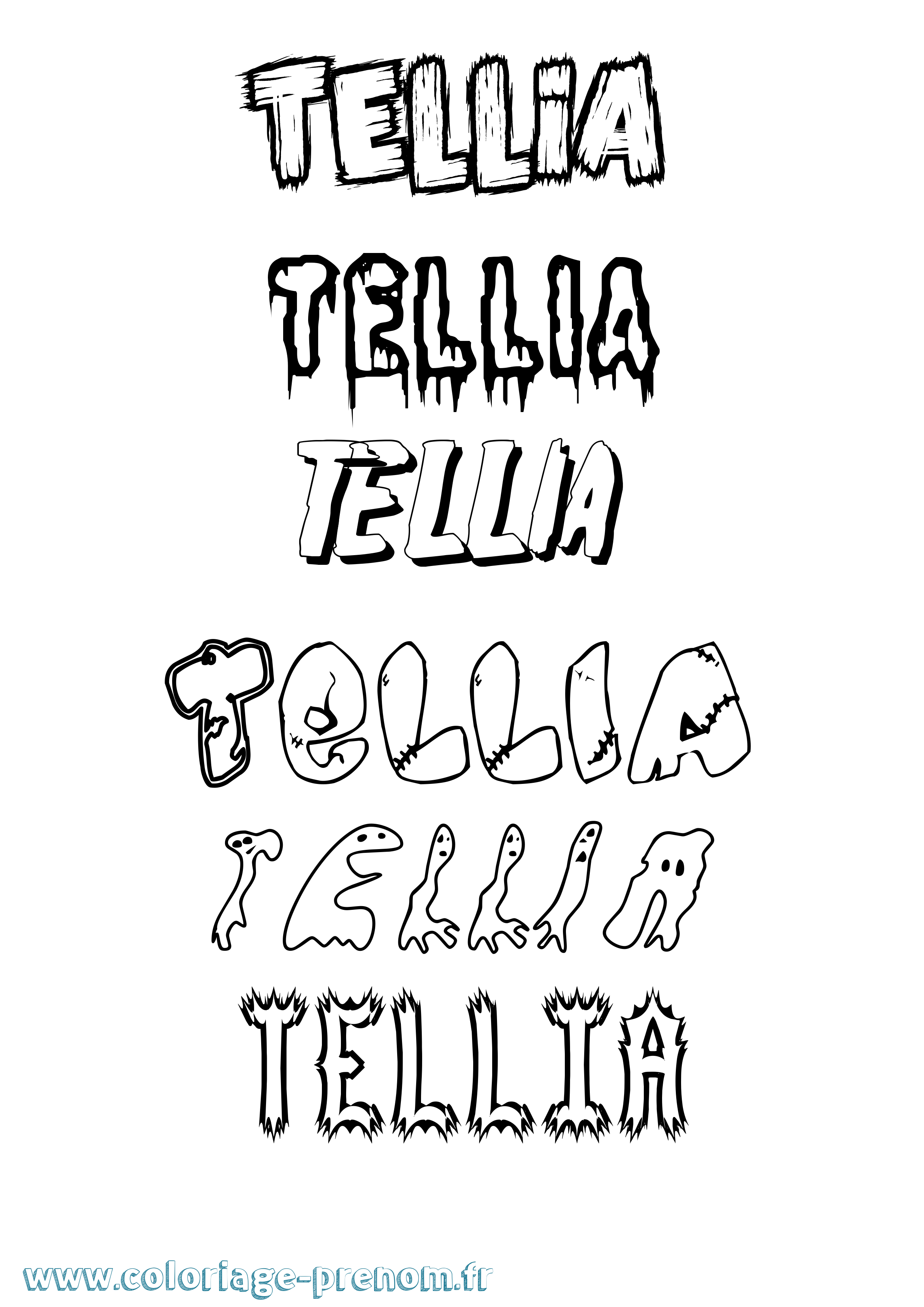 Coloriage prénom Tellia Frisson