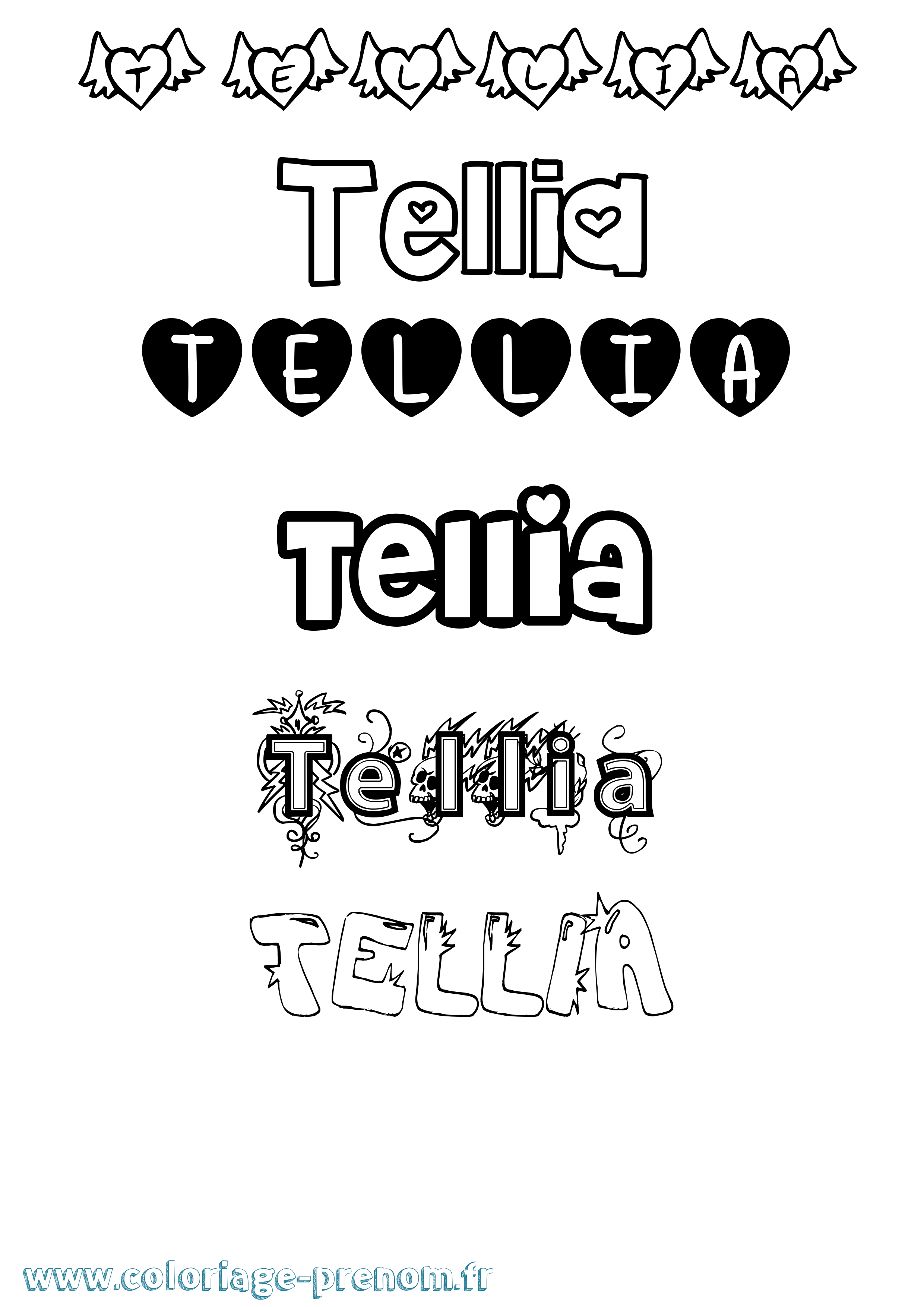 Coloriage prénom Tellia Girly
