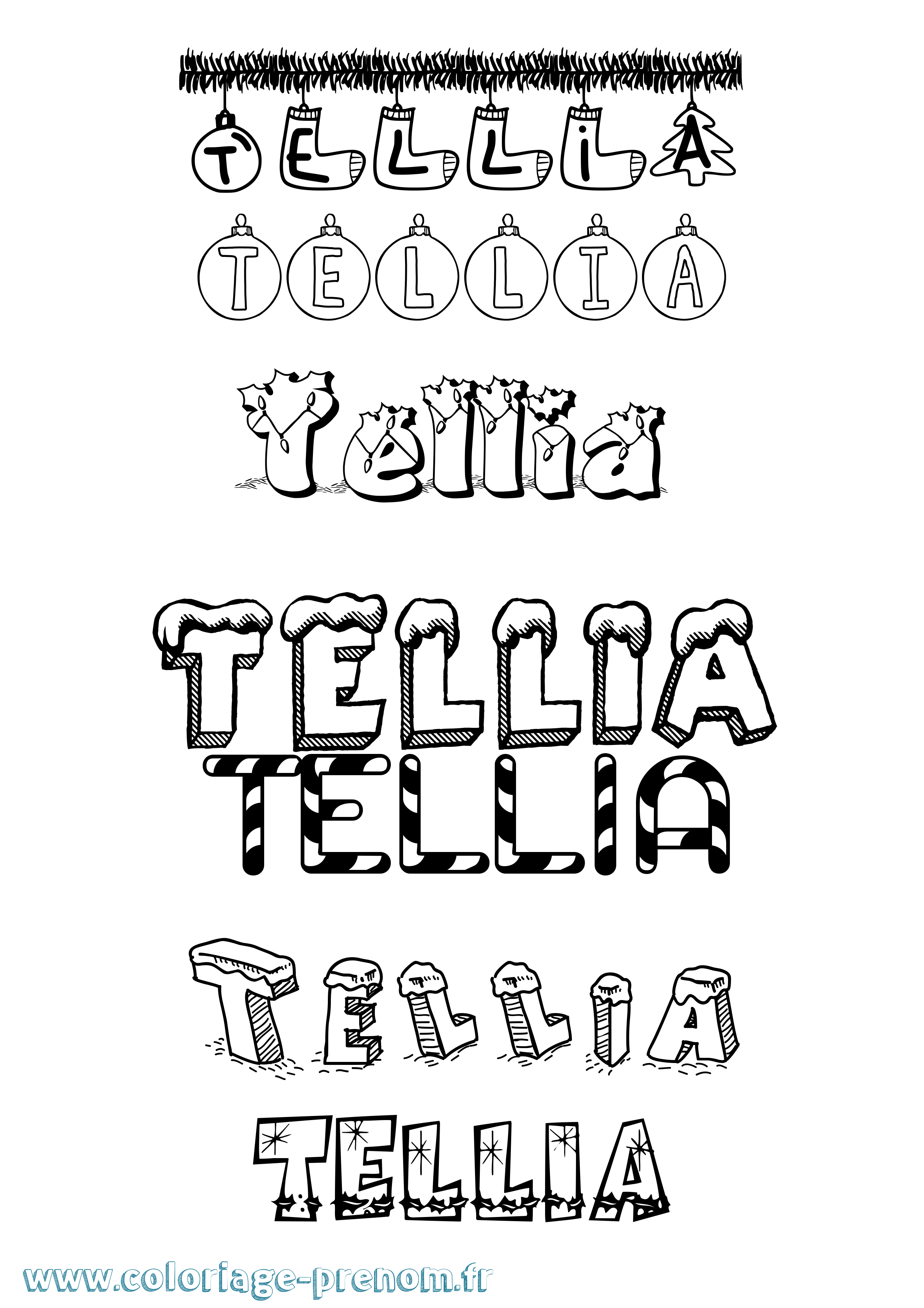Coloriage prénom Tellia Noël