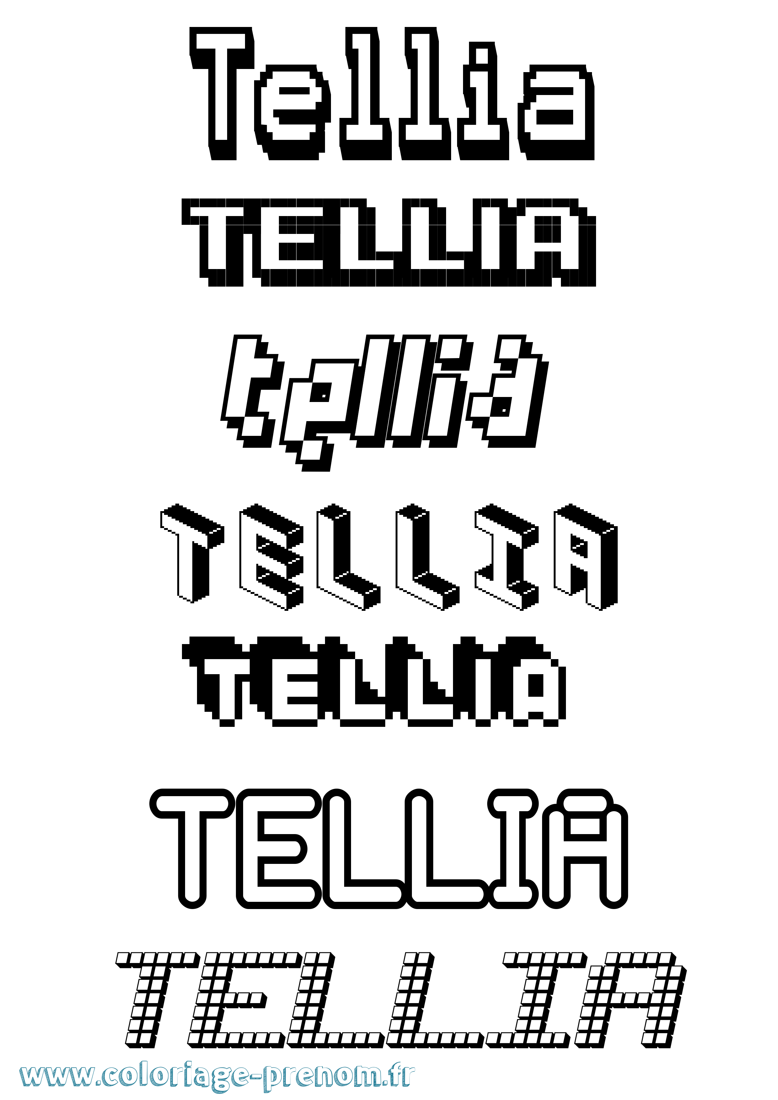 Coloriage prénom Tellia Pixel