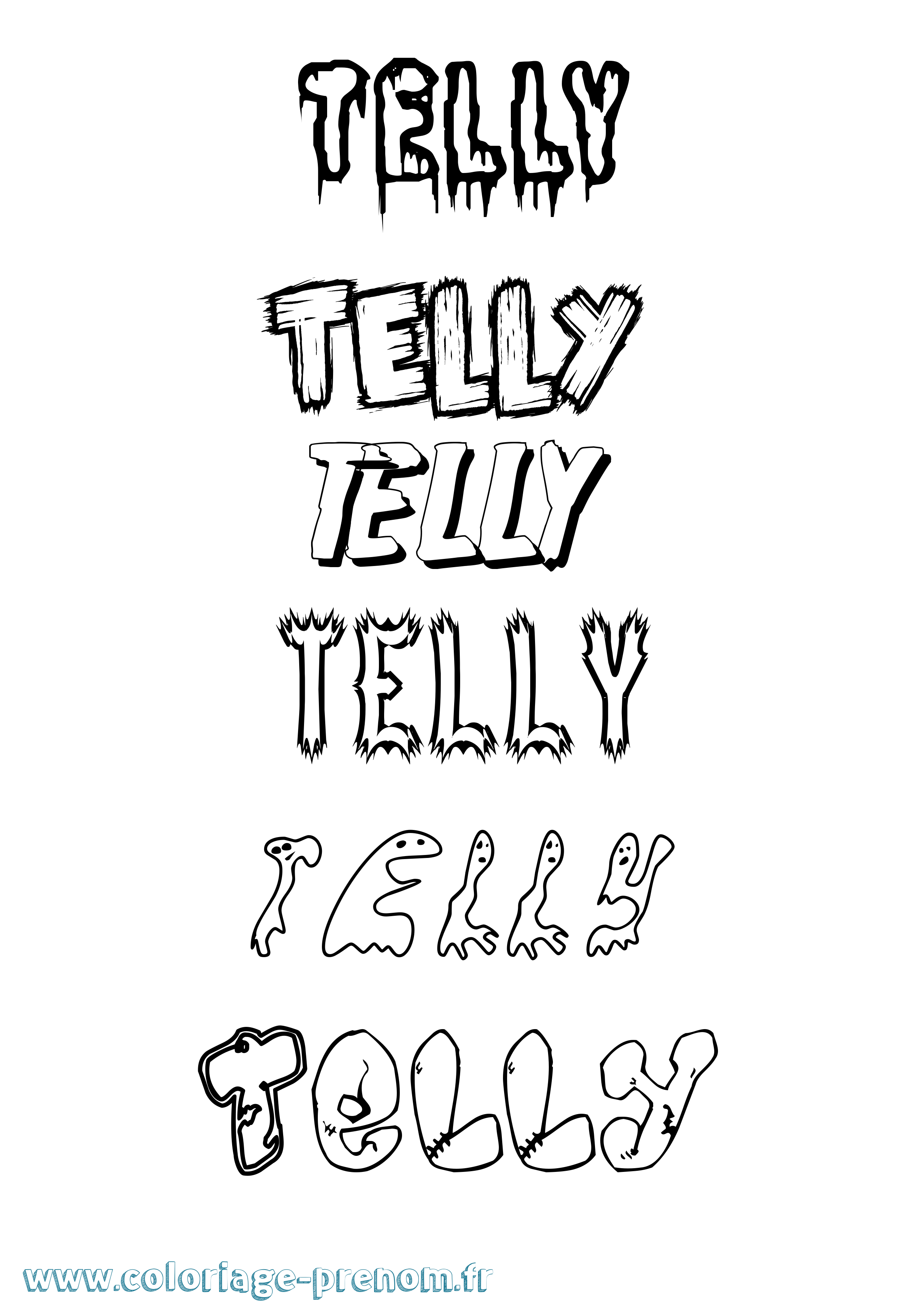 Coloriage prénom Telly Frisson