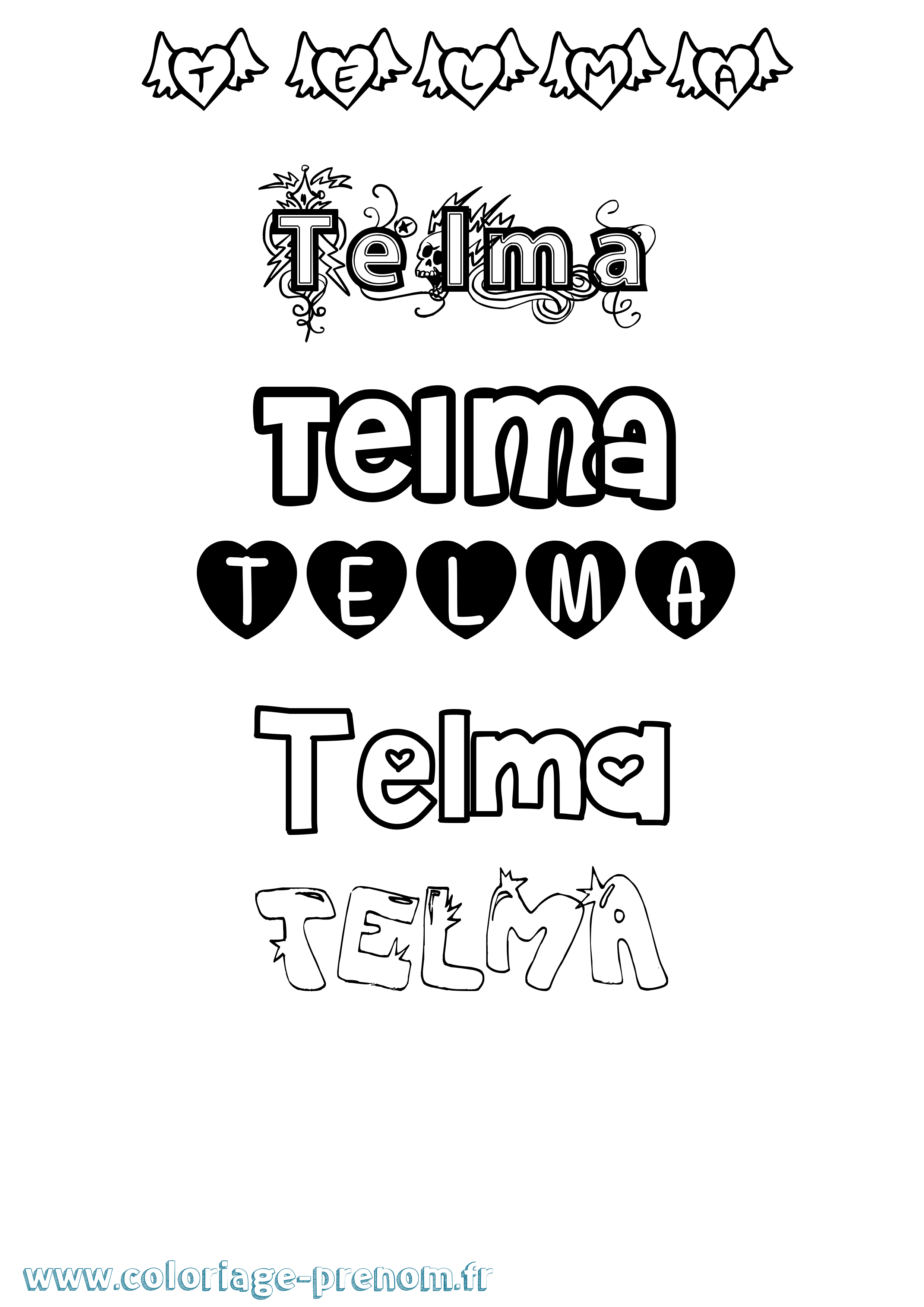 Coloriage prénom Telma Girly