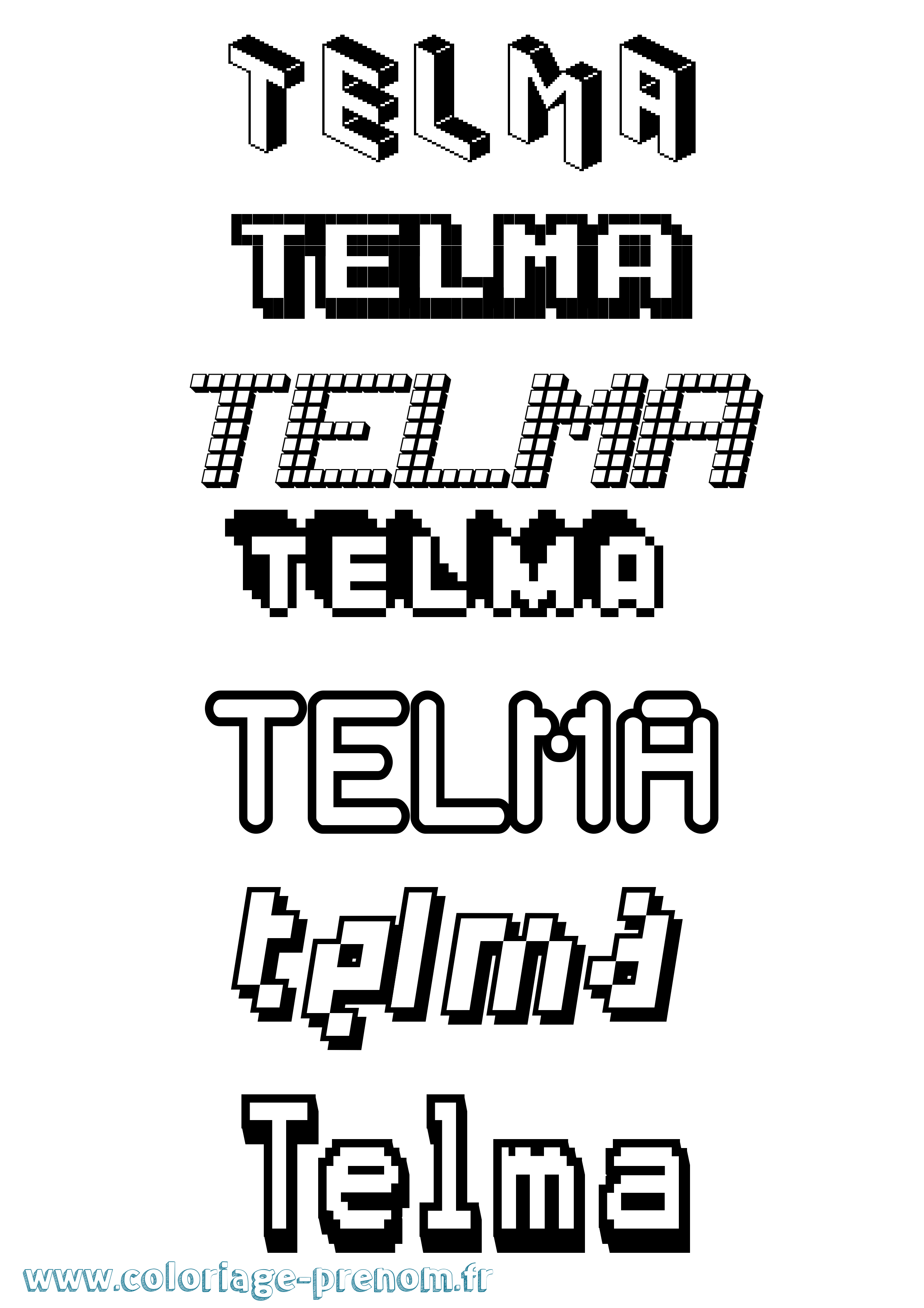 Coloriage prénom Telma Pixel