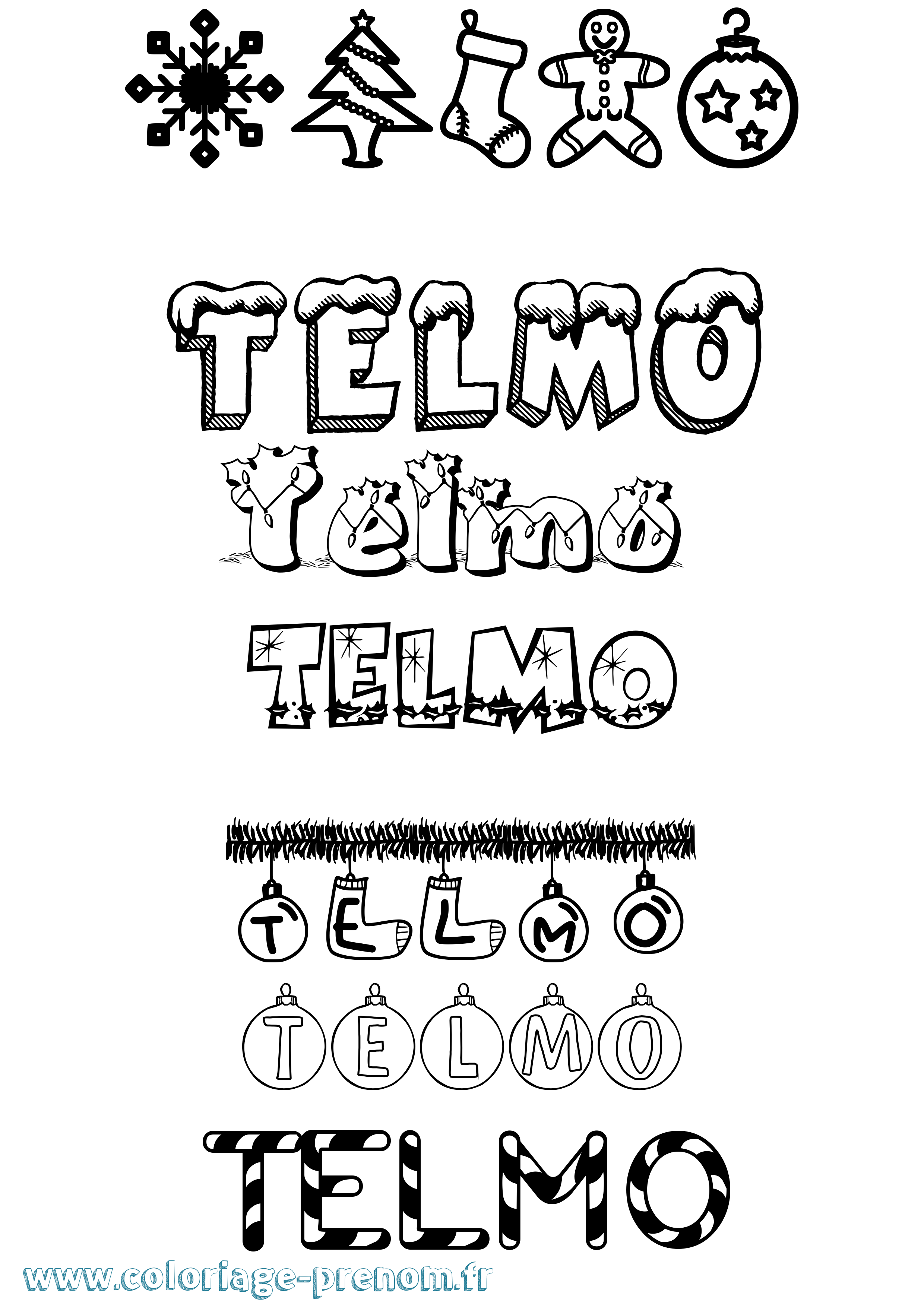 Coloriage prénom Telmo Noël