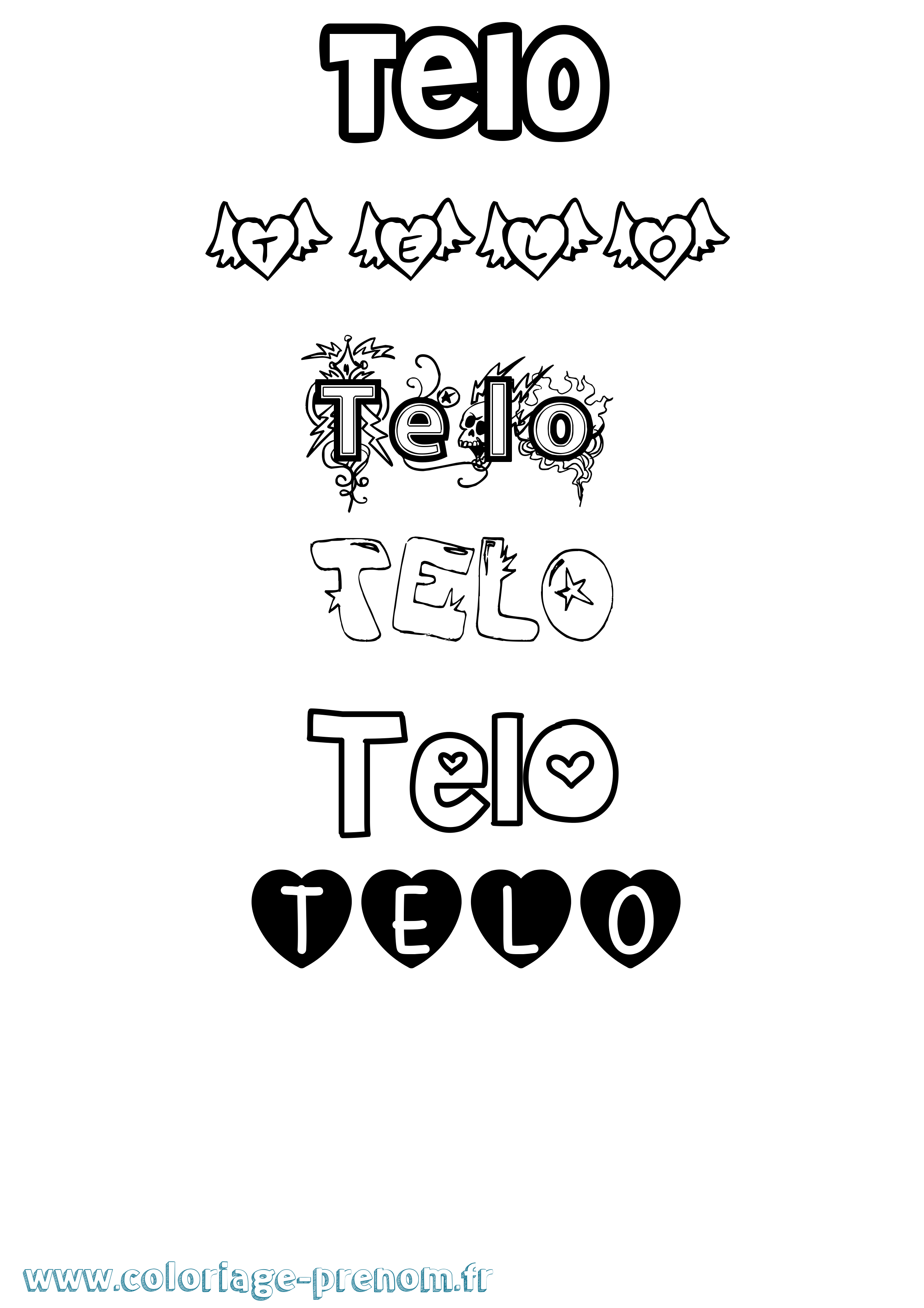 Coloriage prénom Telo Girly