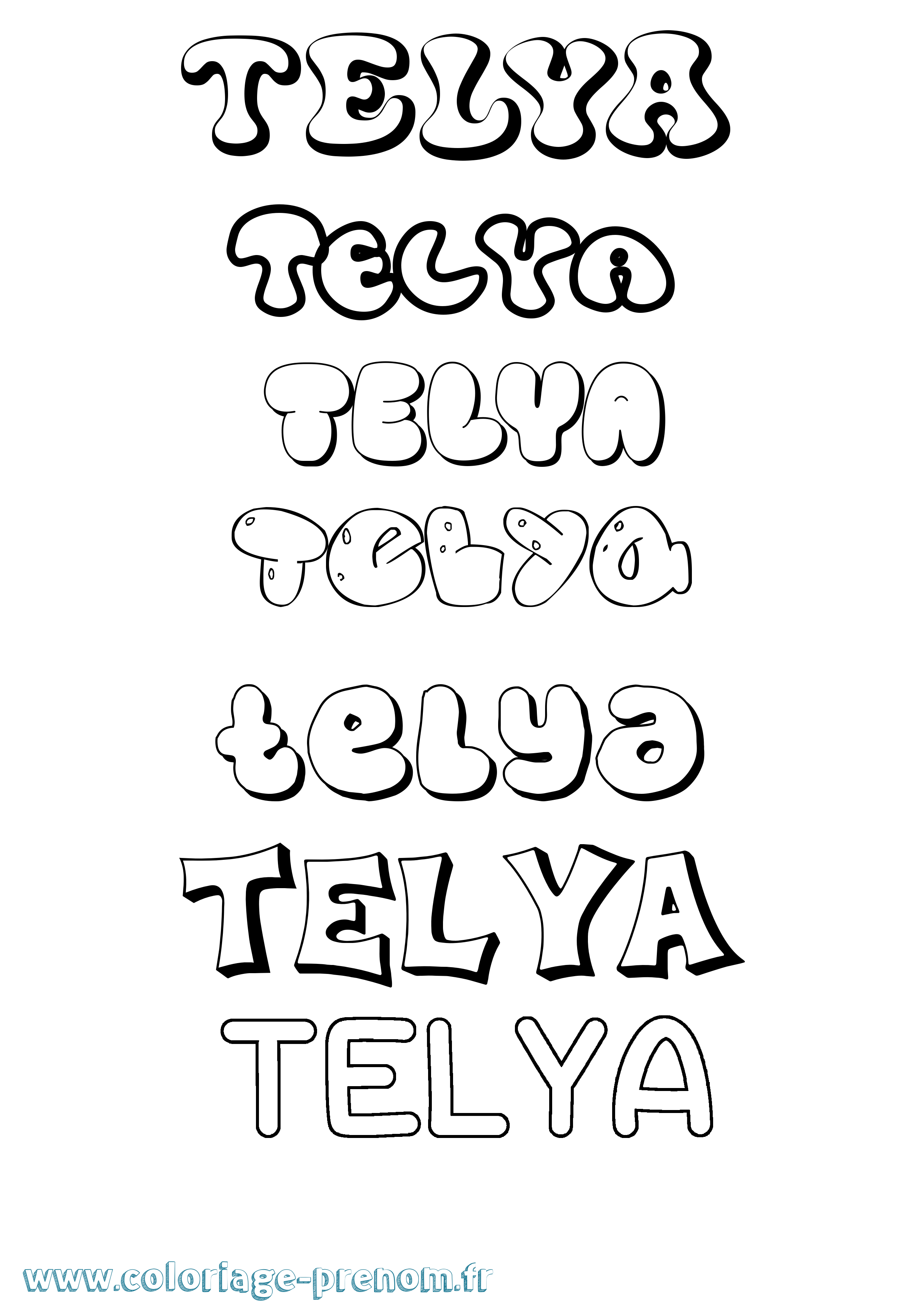 Coloriage prénom Telya Bubble