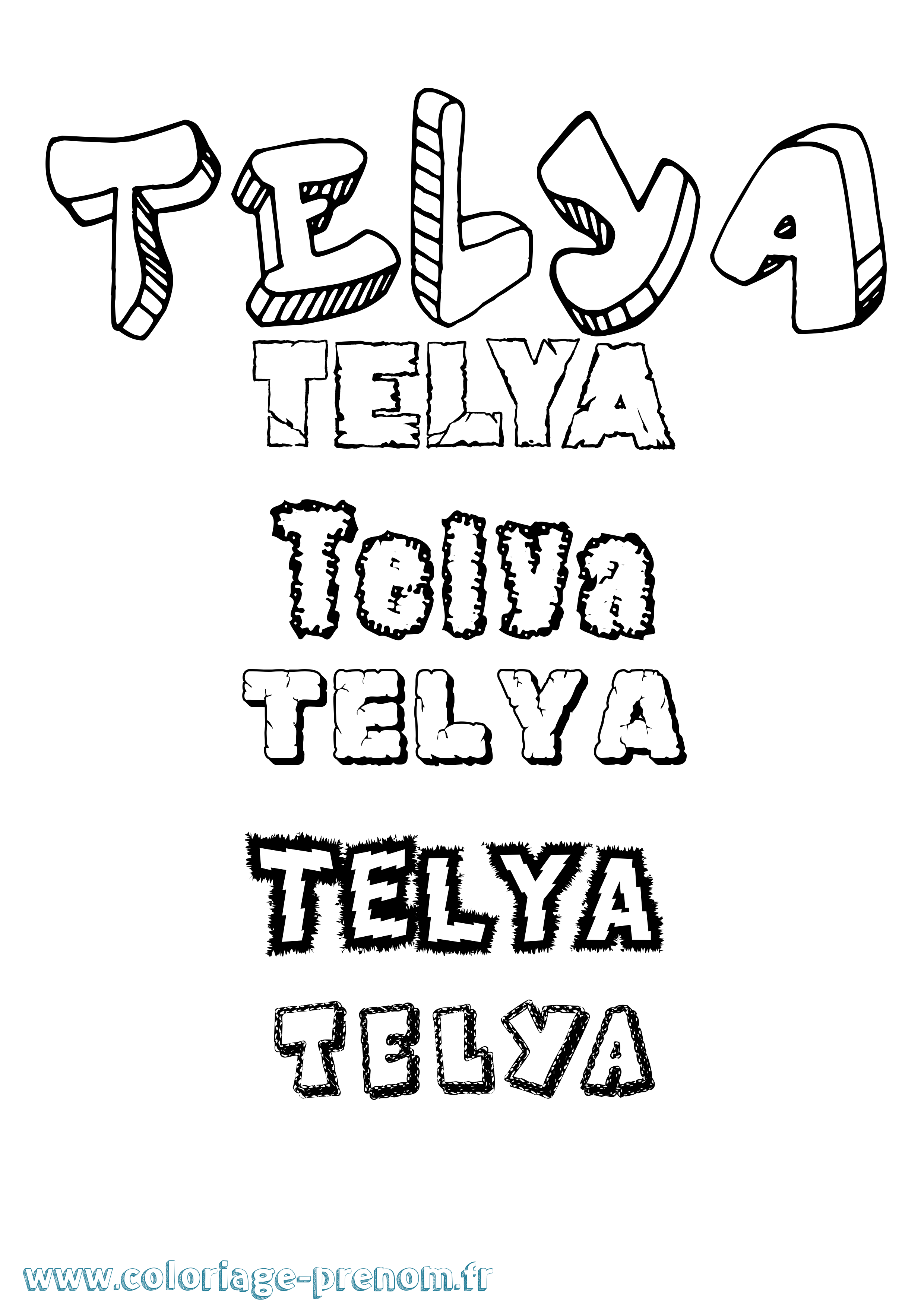 Coloriage prénom Telya Destructuré