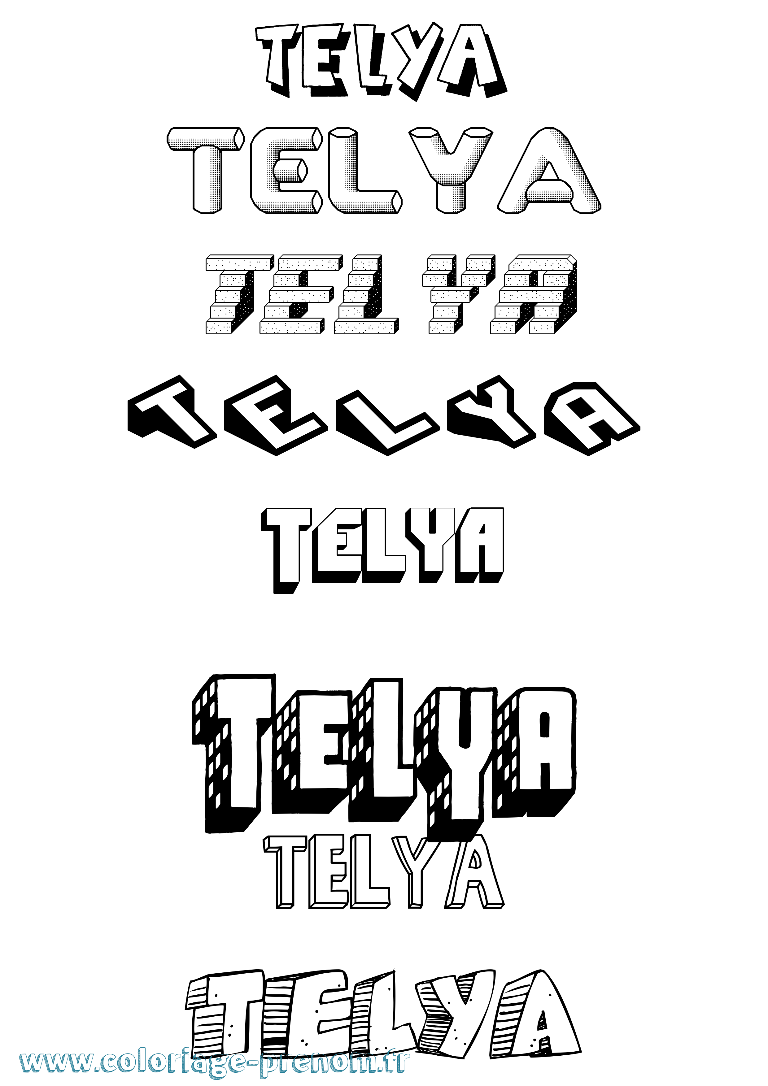 Coloriage prénom Telya Effet 3D