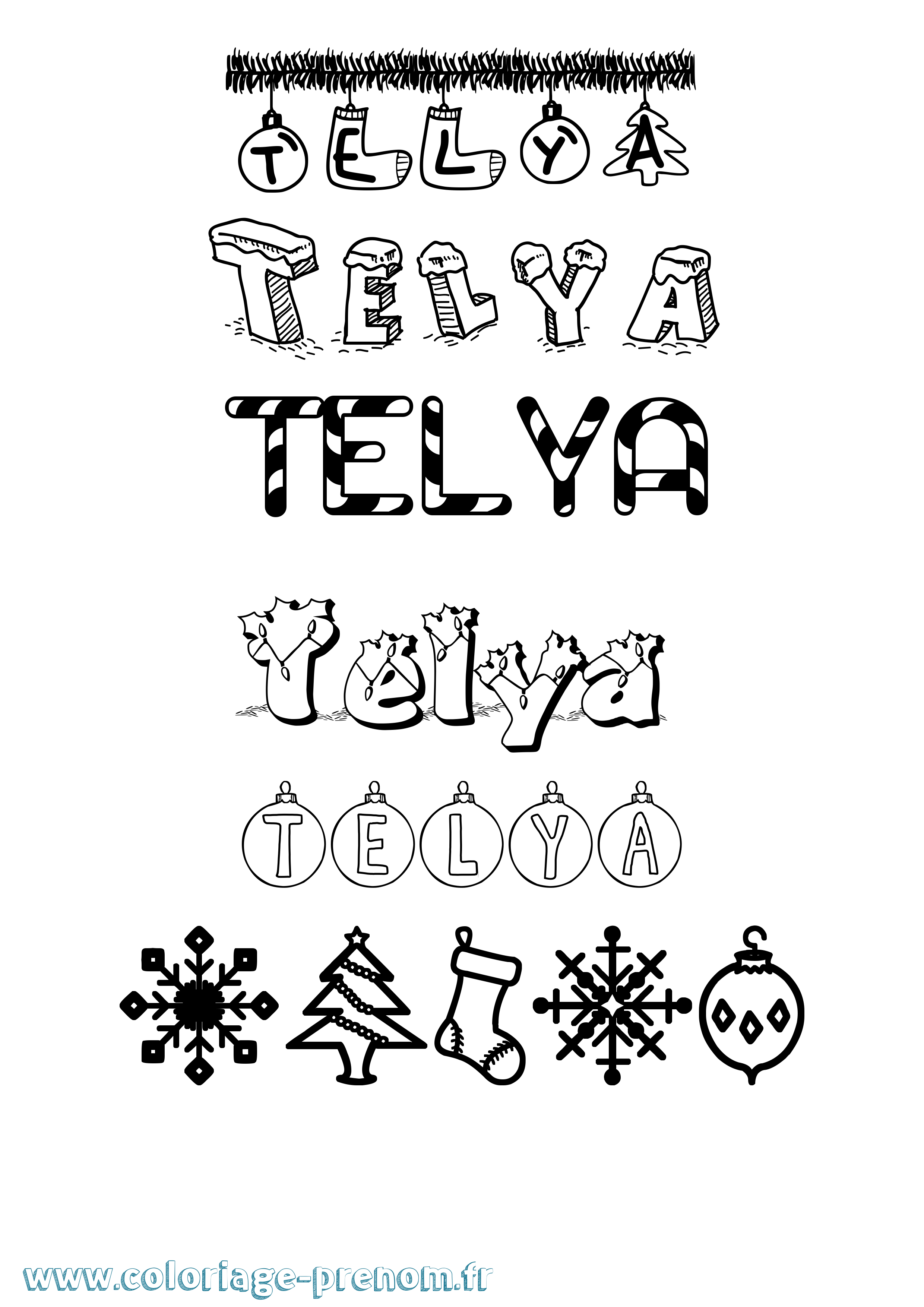 Coloriage prénom Telya Noël