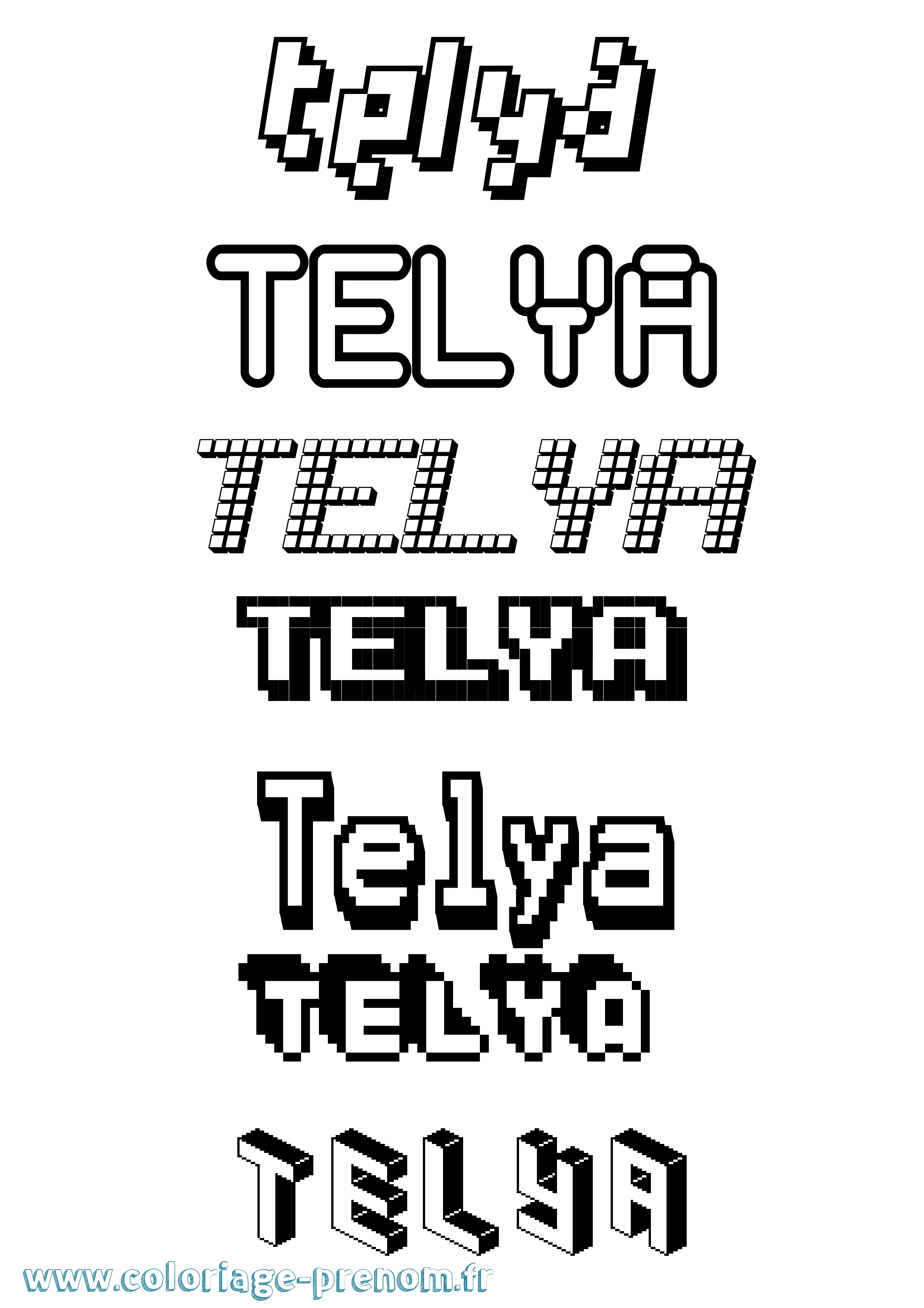 Coloriage prénom Telya Pixel