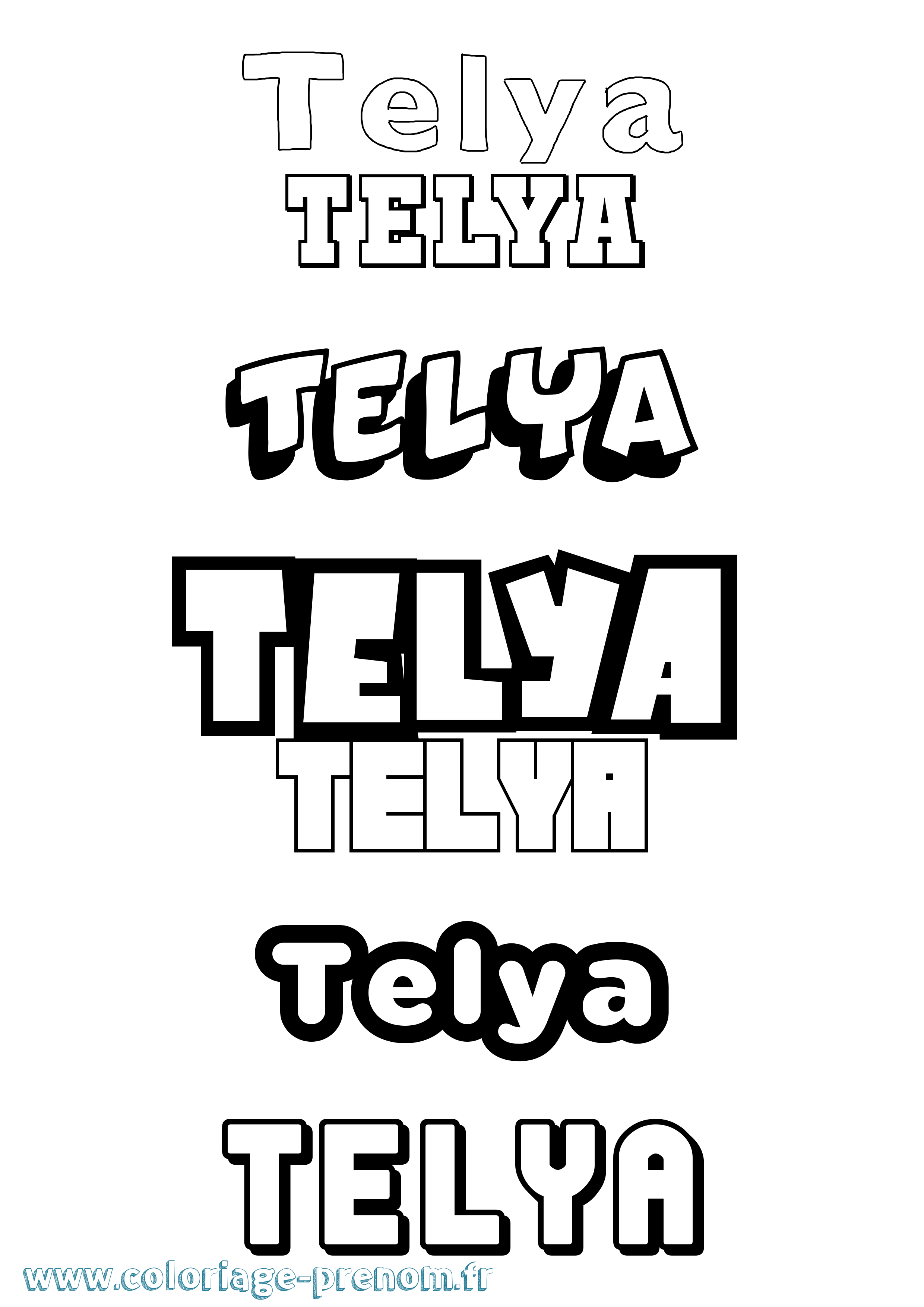 Coloriage prénom Telya Simple