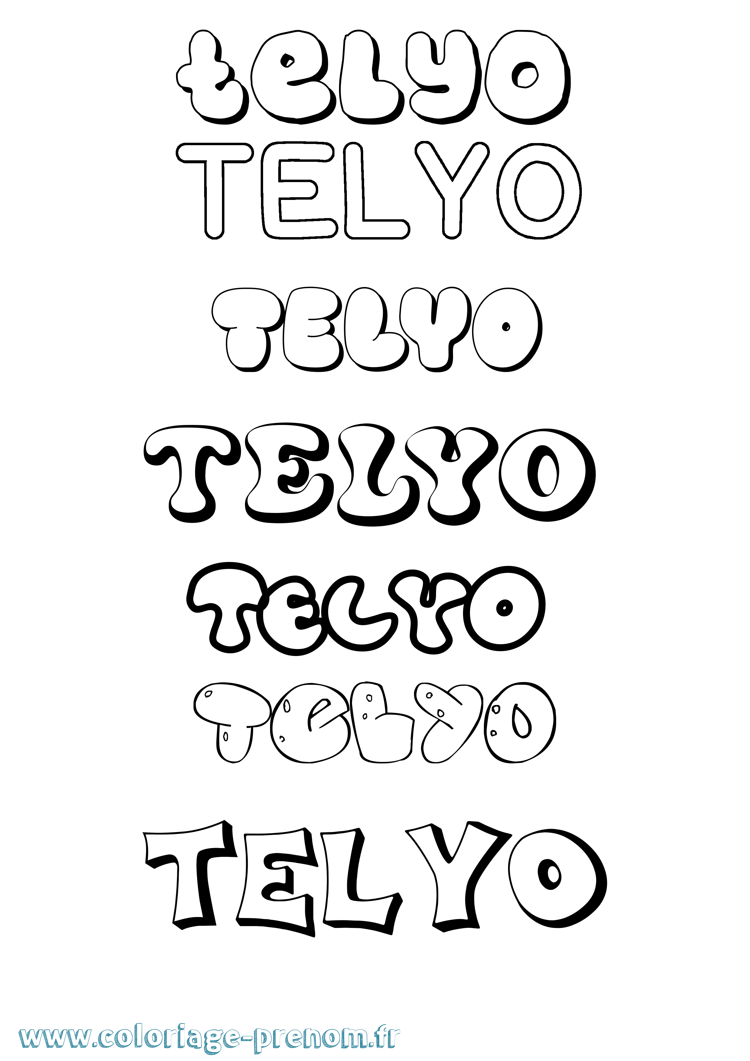 Coloriage prénom Telyo Bubble