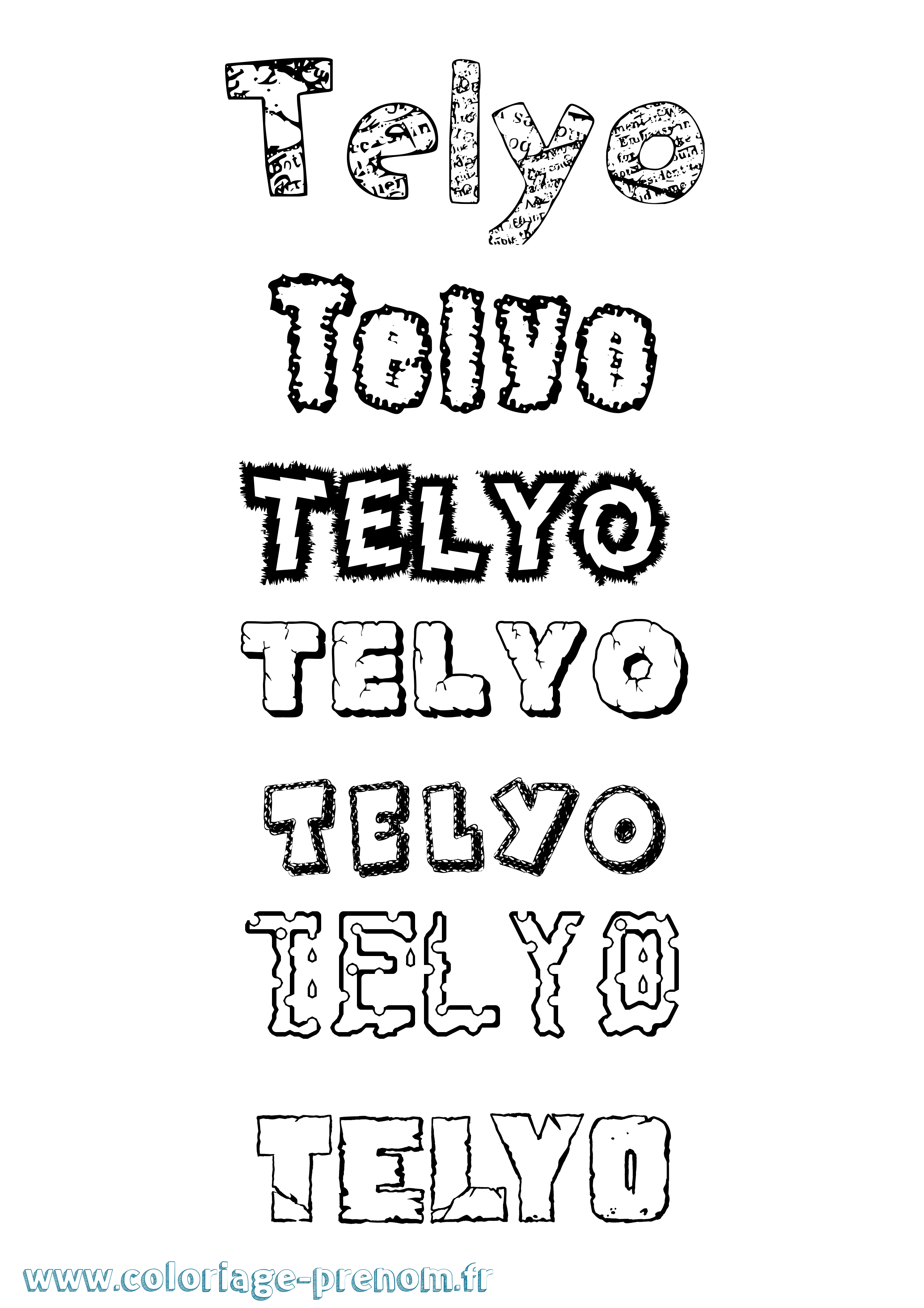 Coloriage prénom Telyo Destructuré