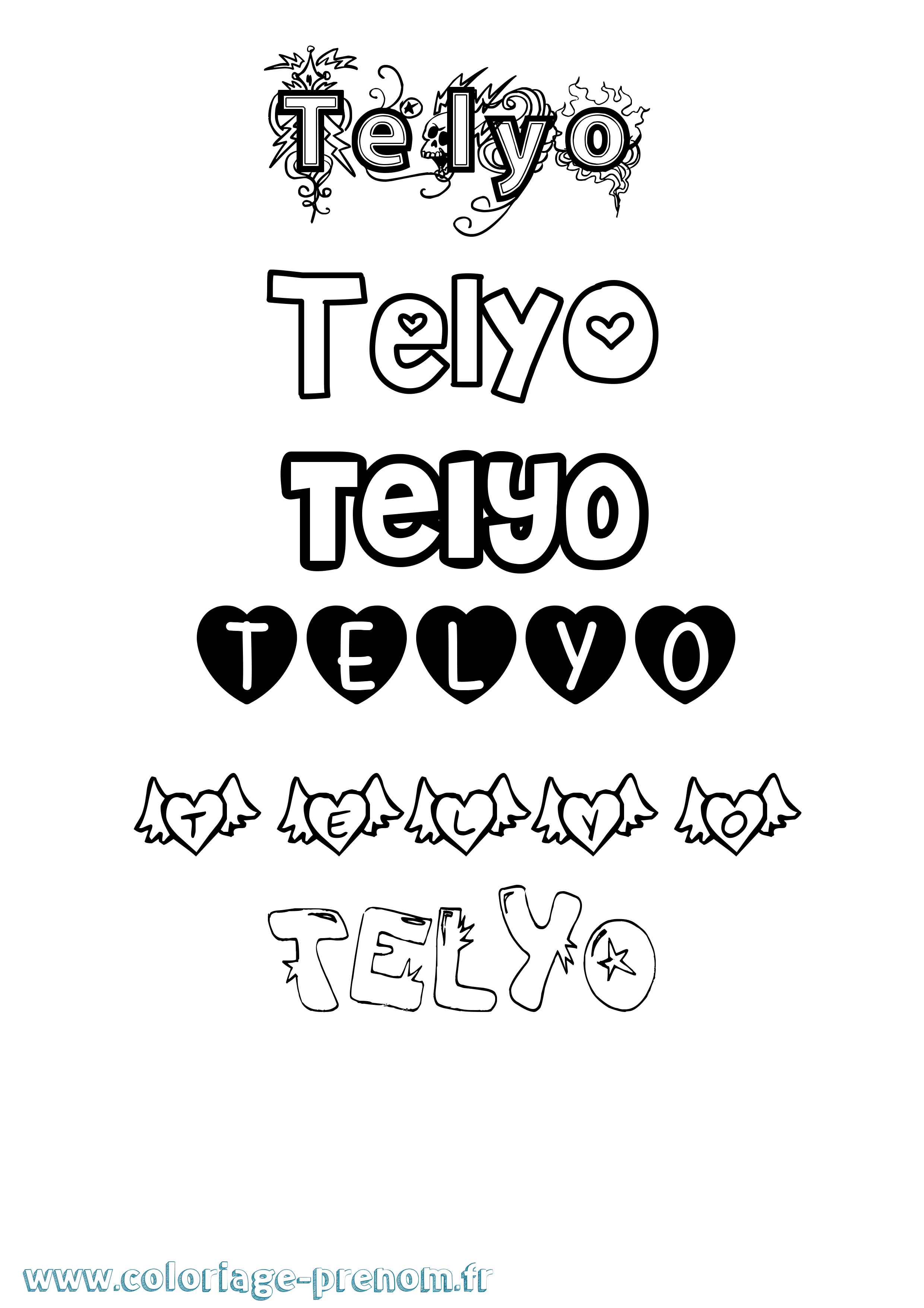 Coloriage prénom Telyo Girly
