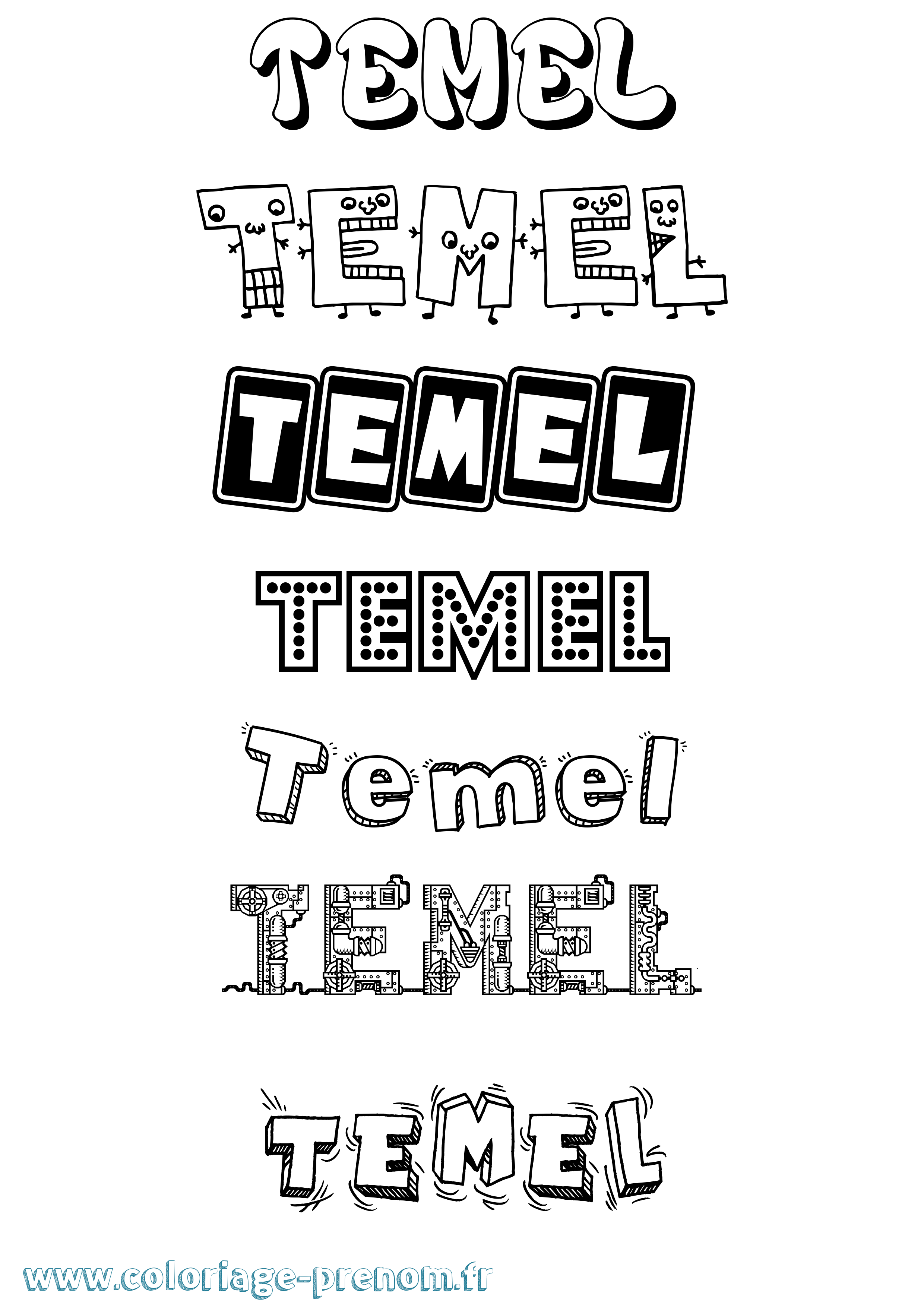 Coloriage prénom Temel Fun