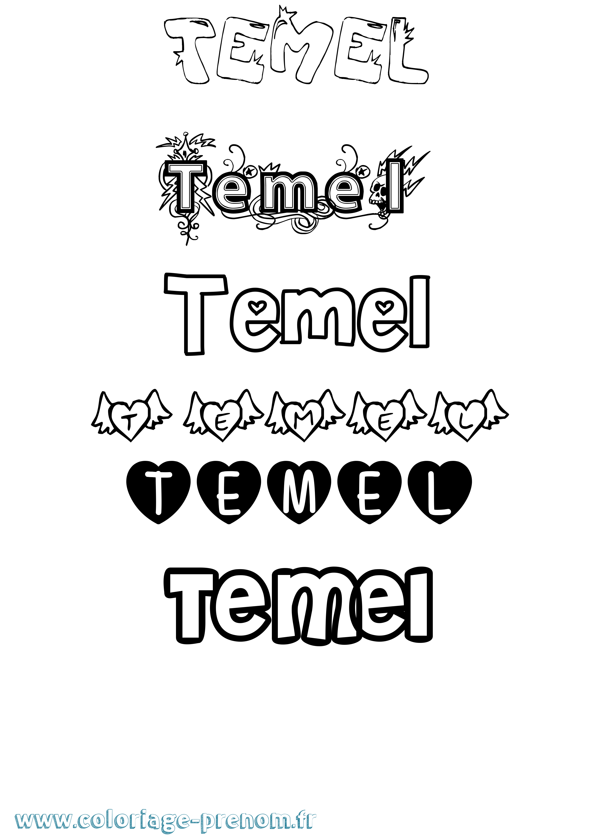 Coloriage prénom Temel Girly