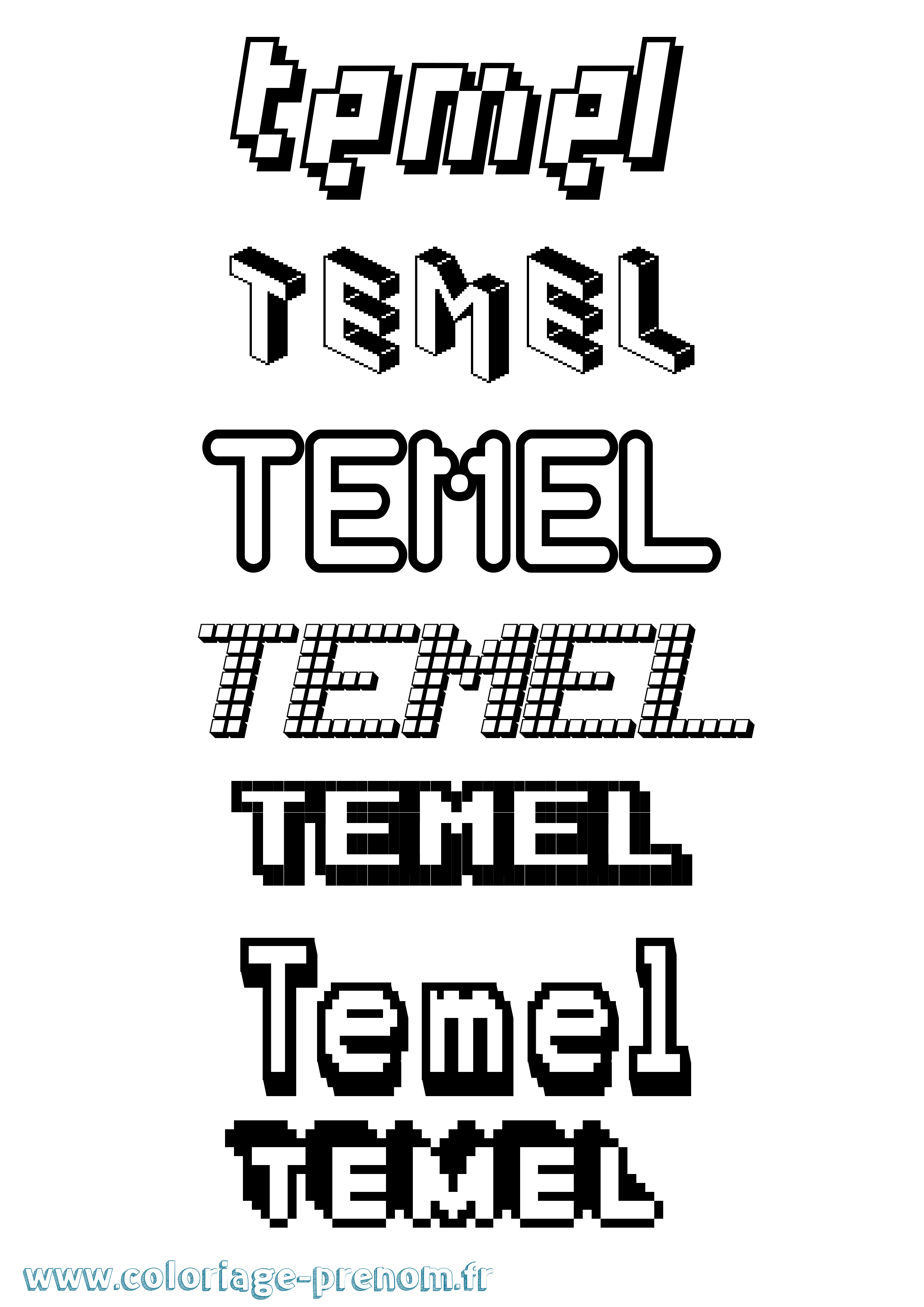 Coloriage prénom Temel Pixel