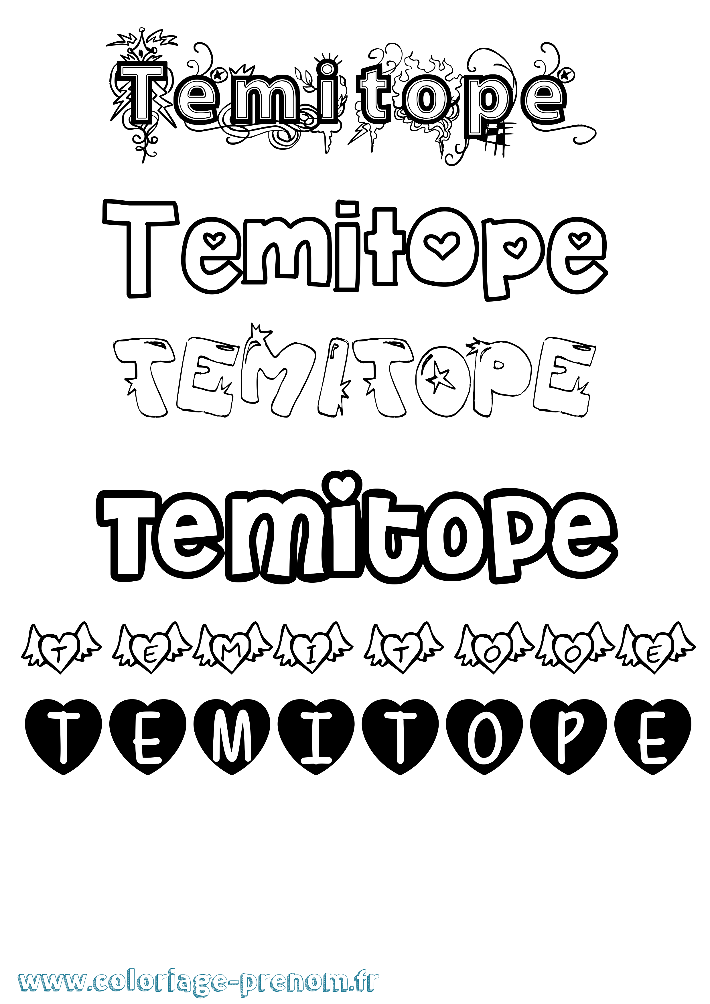 Coloriage prénom Temitope Girly