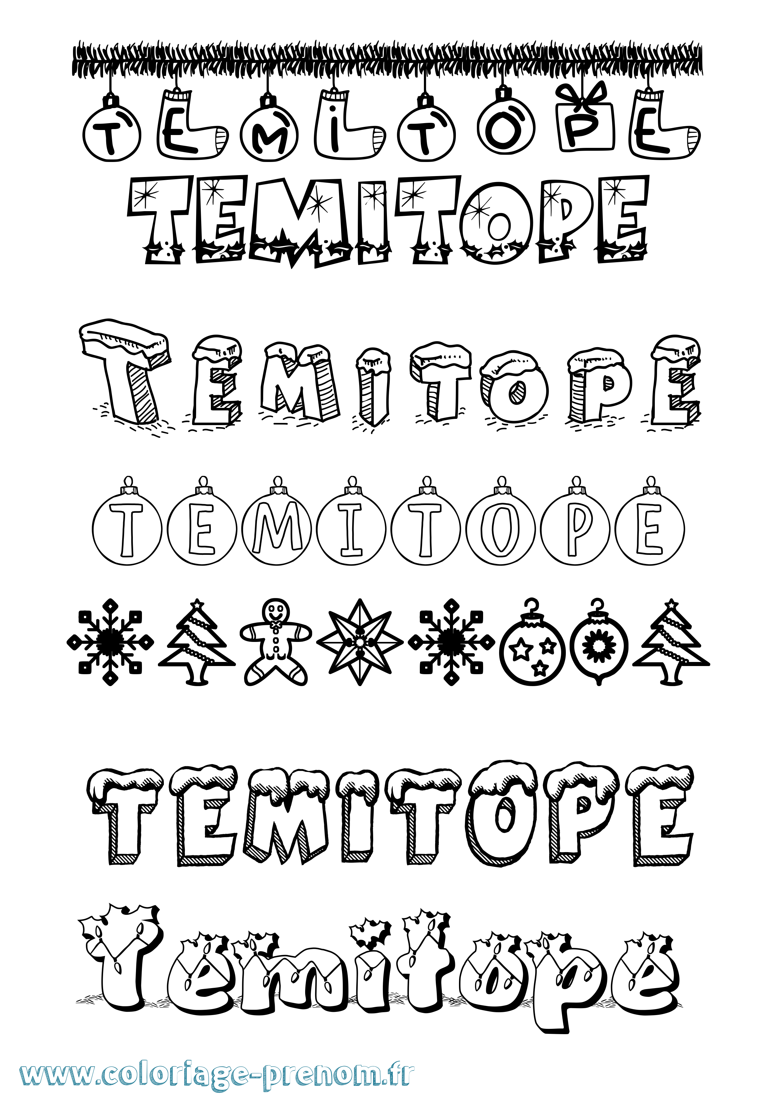 Coloriage prénom Temitope Noël