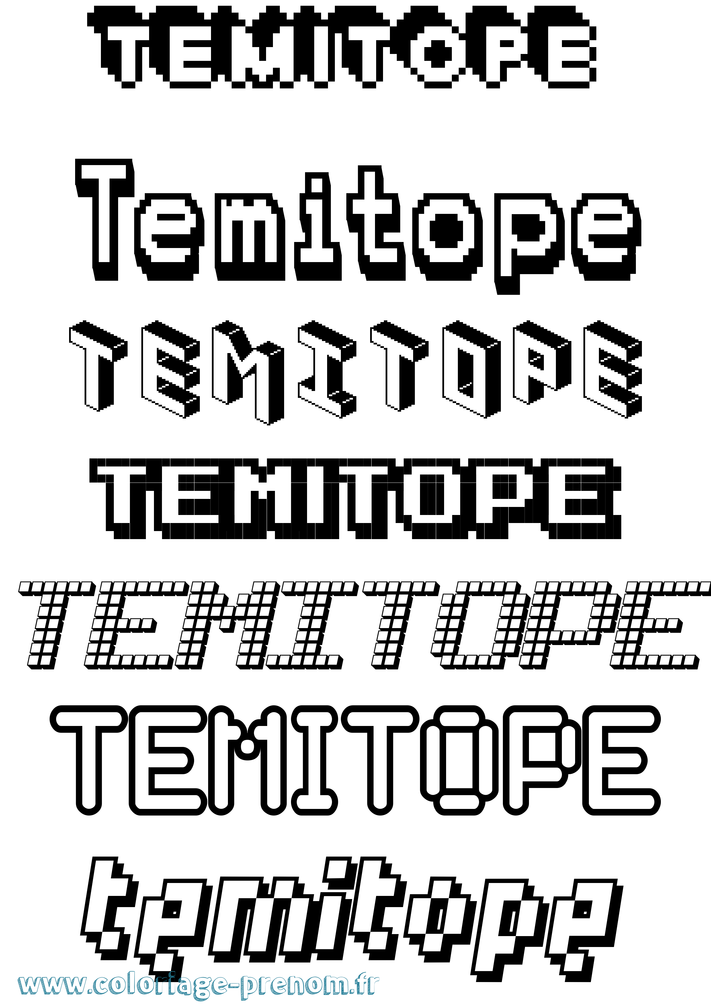 Coloriage prénom Temitope Pixel