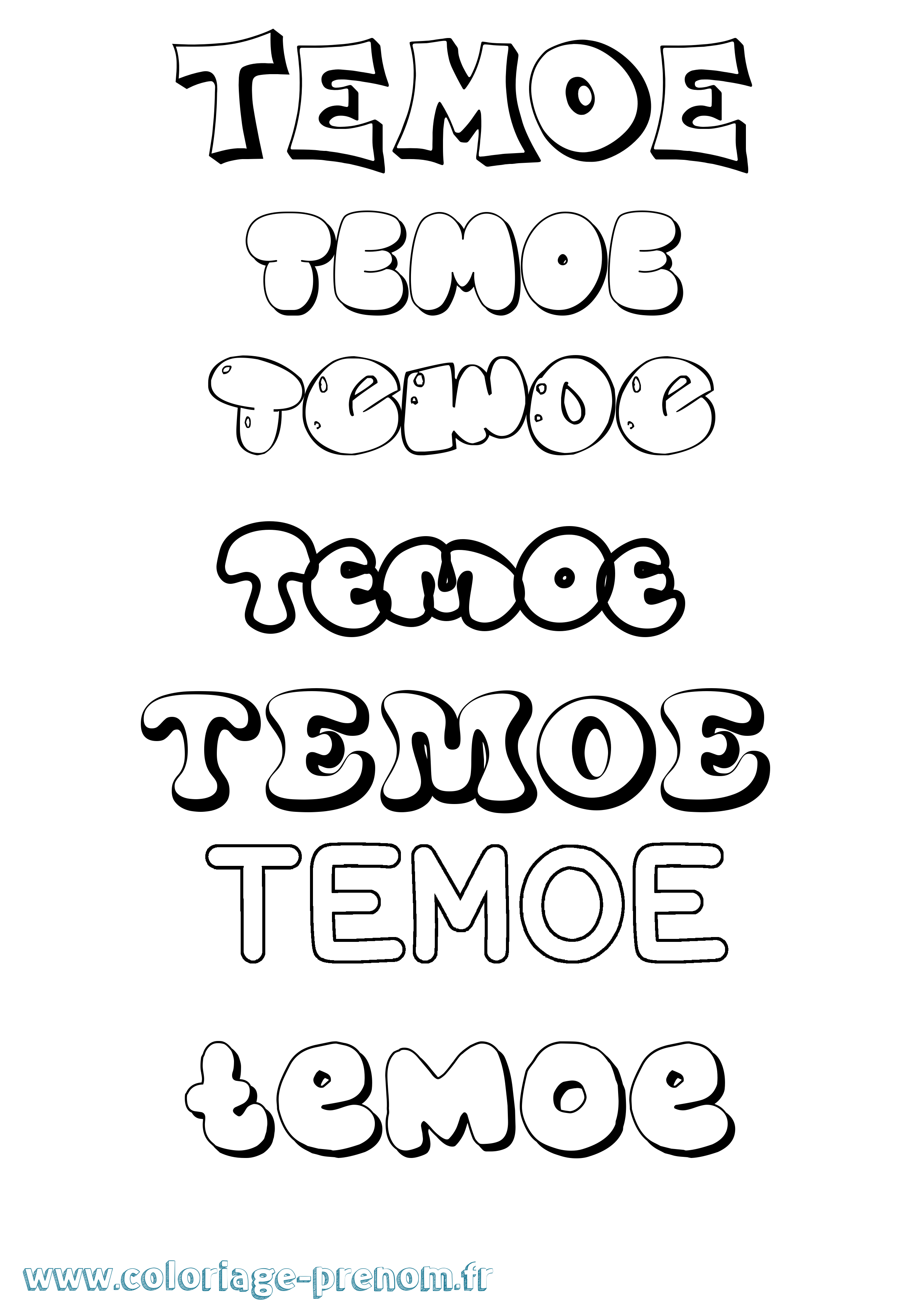 Coloriage prénom Temoe Bubble