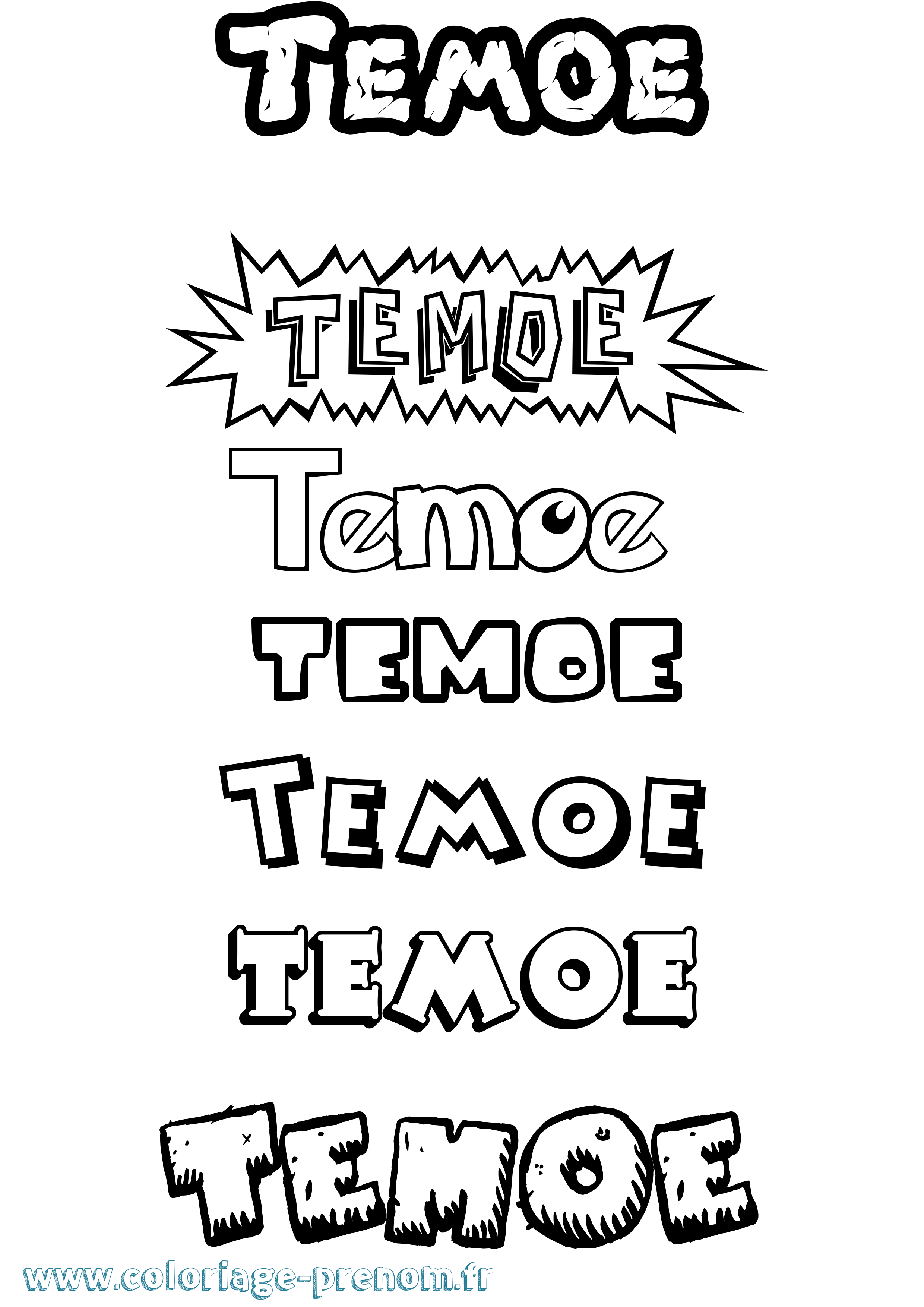 Coloriage prénom Temoe Dessin Animé