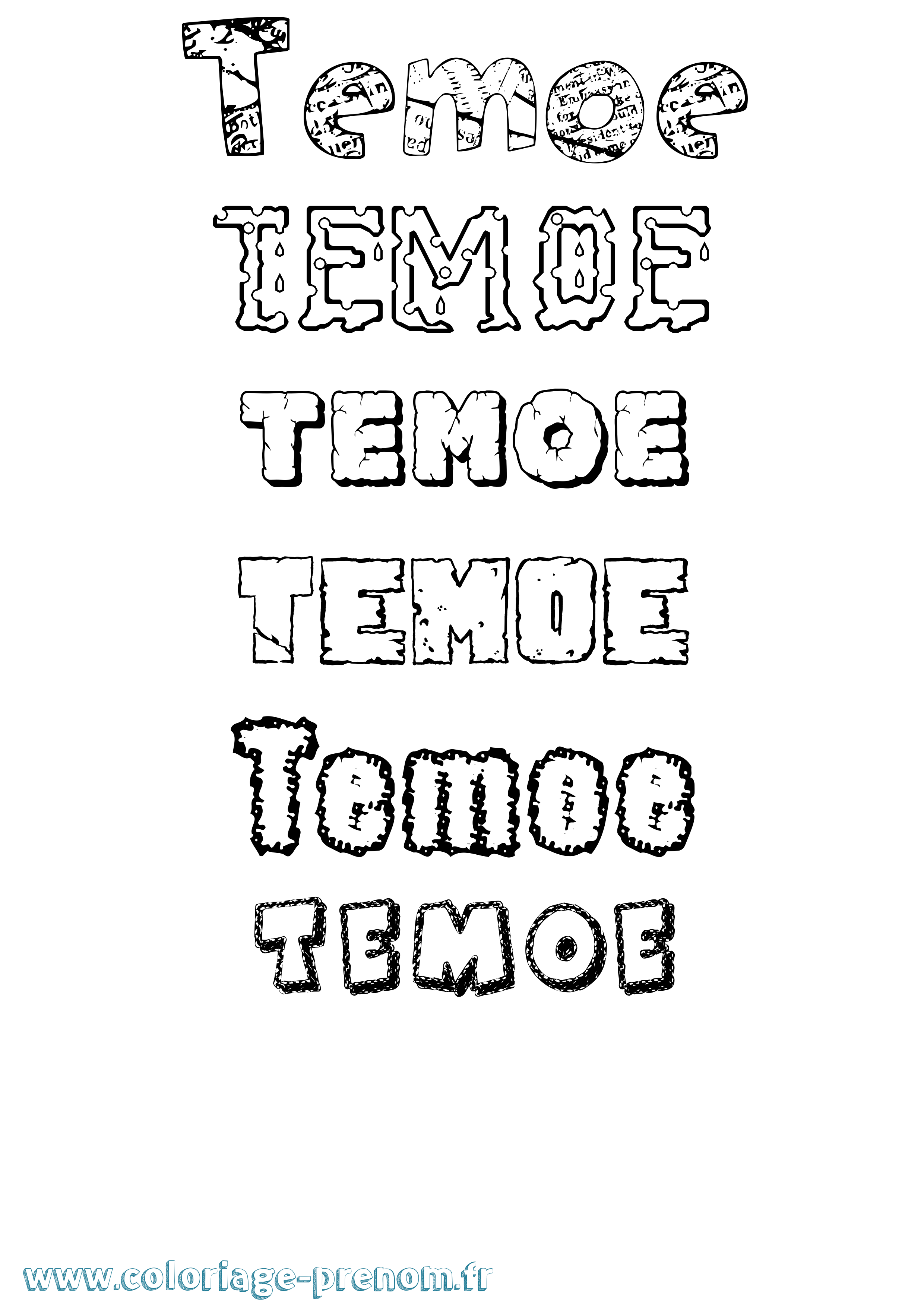 Coloriage prénom Temoe Destructuré