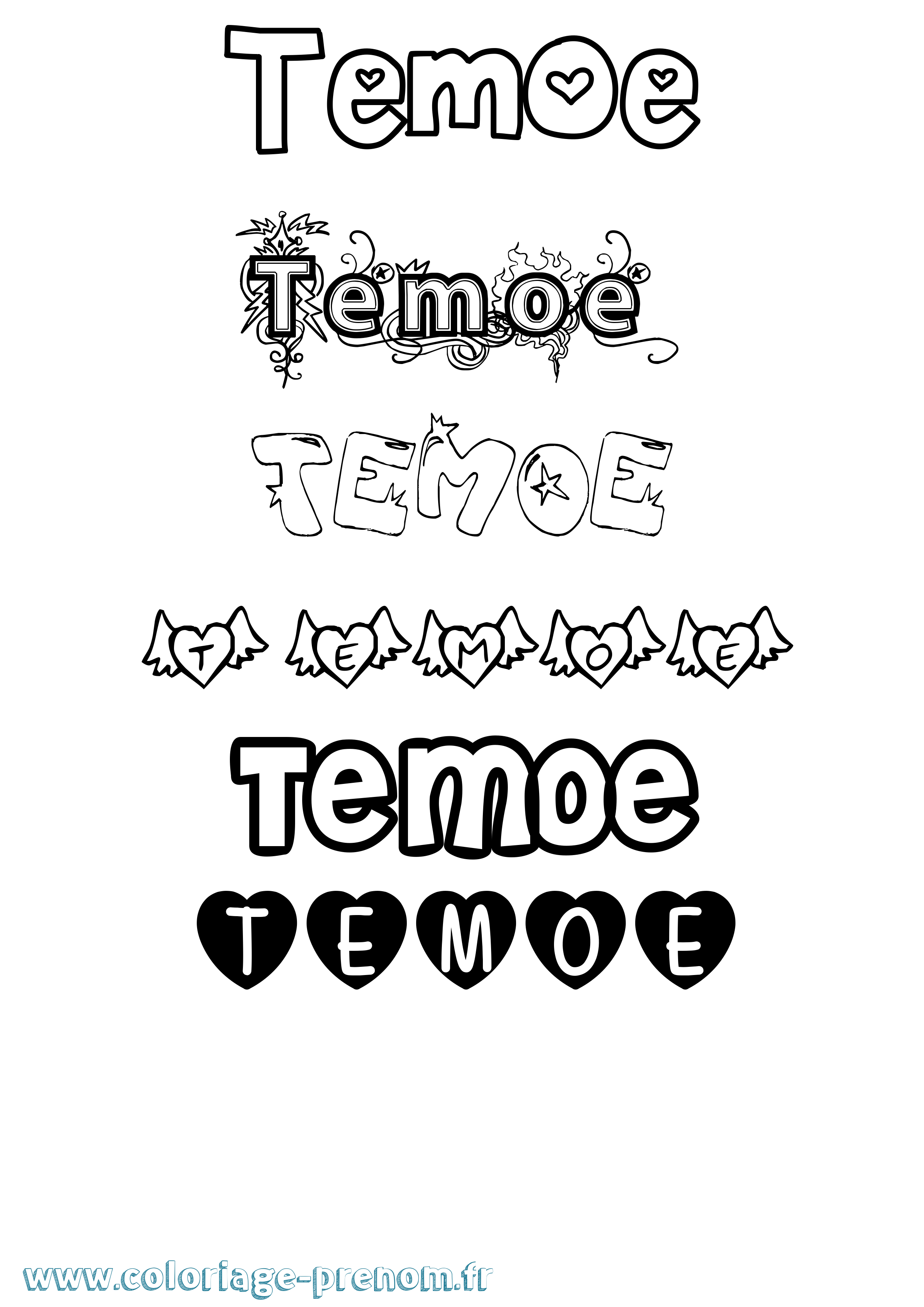 Coloriage prénom Temoe Girly