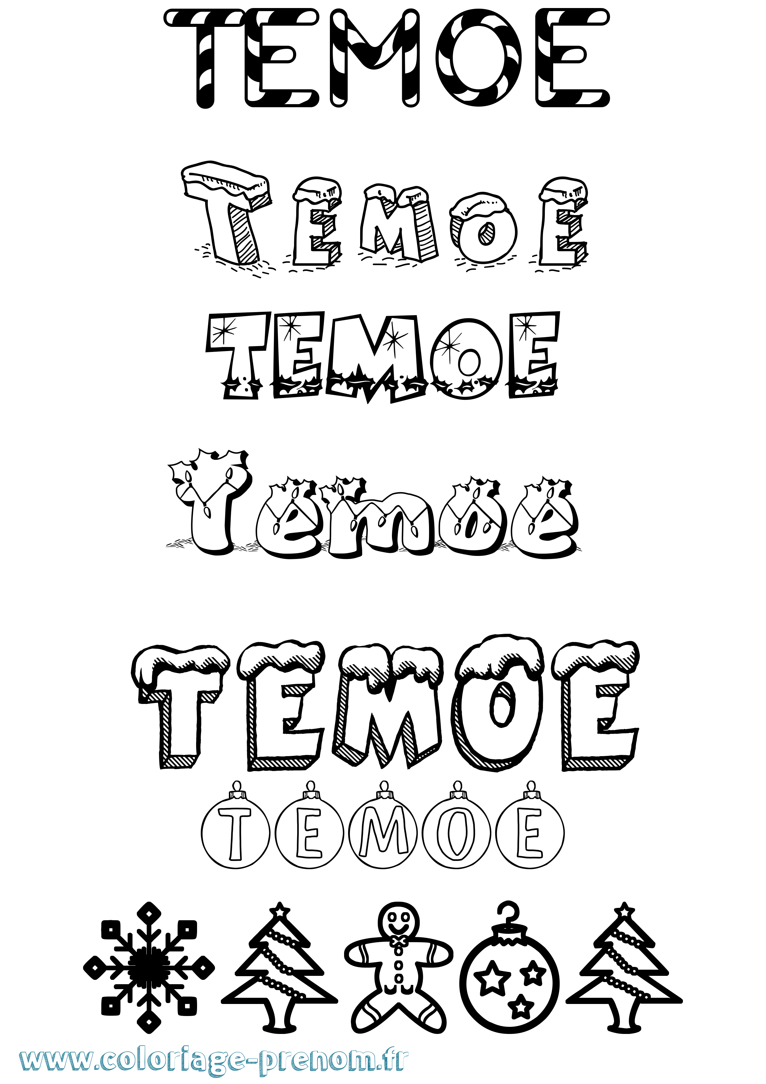 Coloriage prénom Temoe Noël