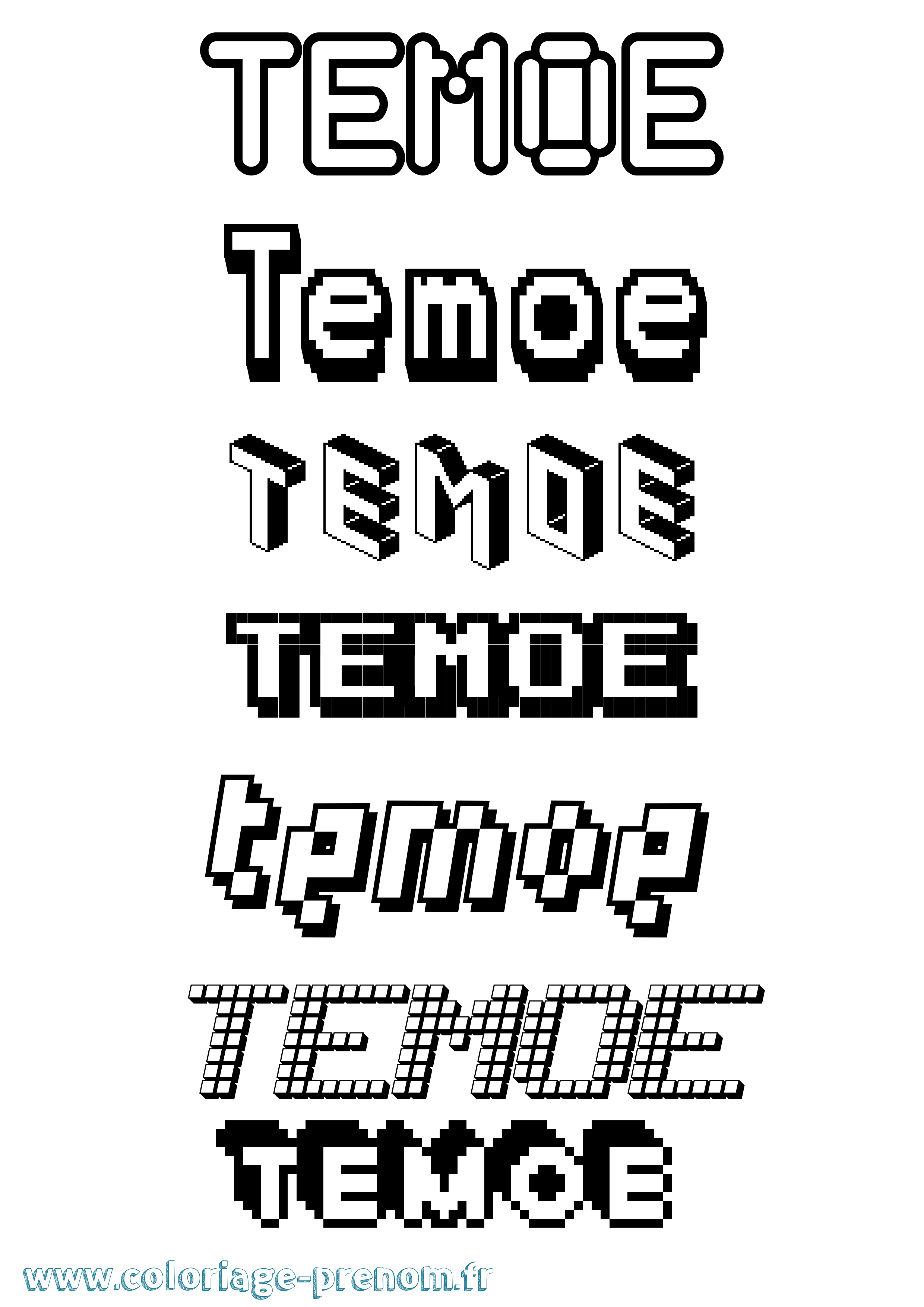 Coloriage prénom Temoe Pixel