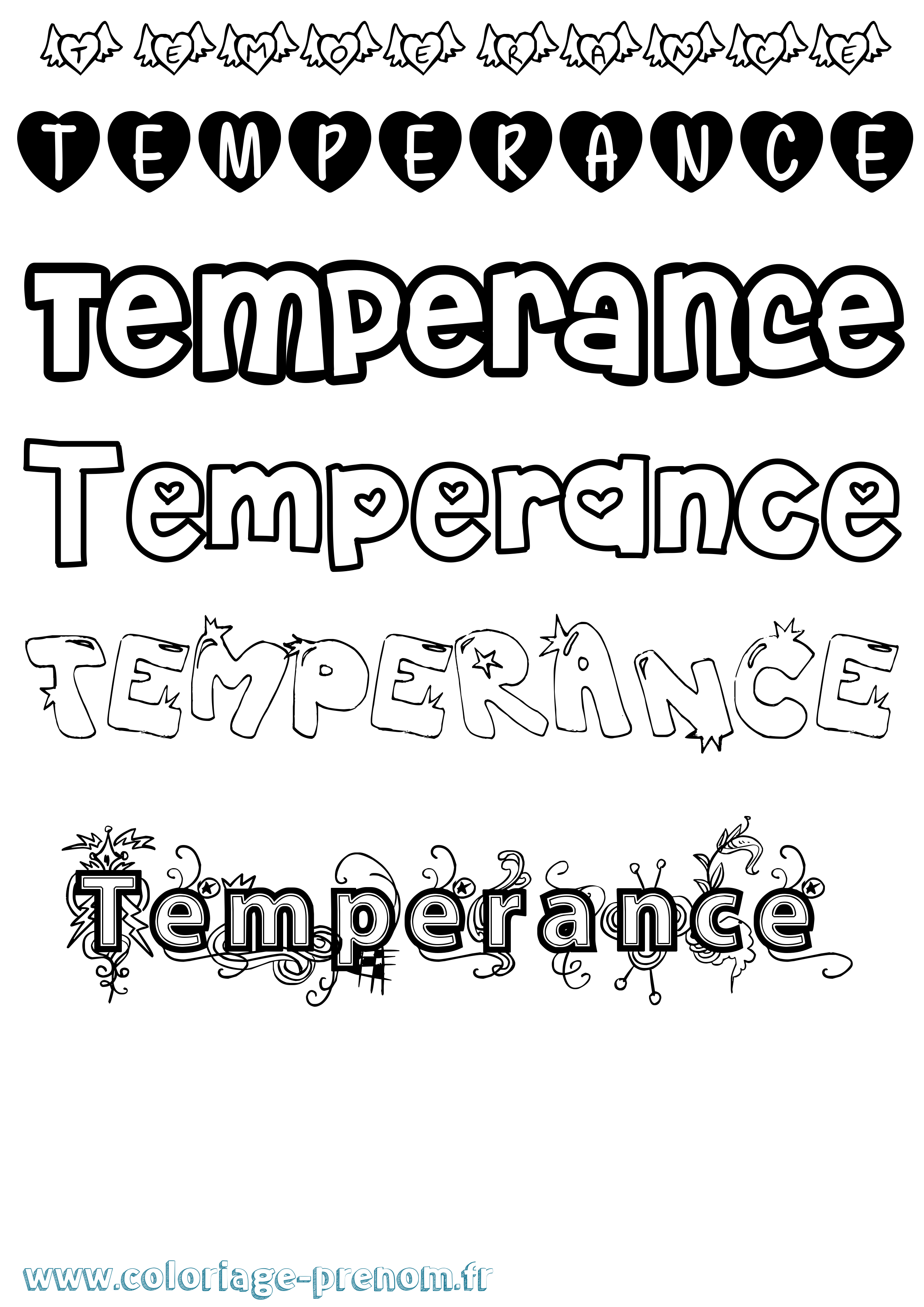 Coloriage prénom Temperance Girly
