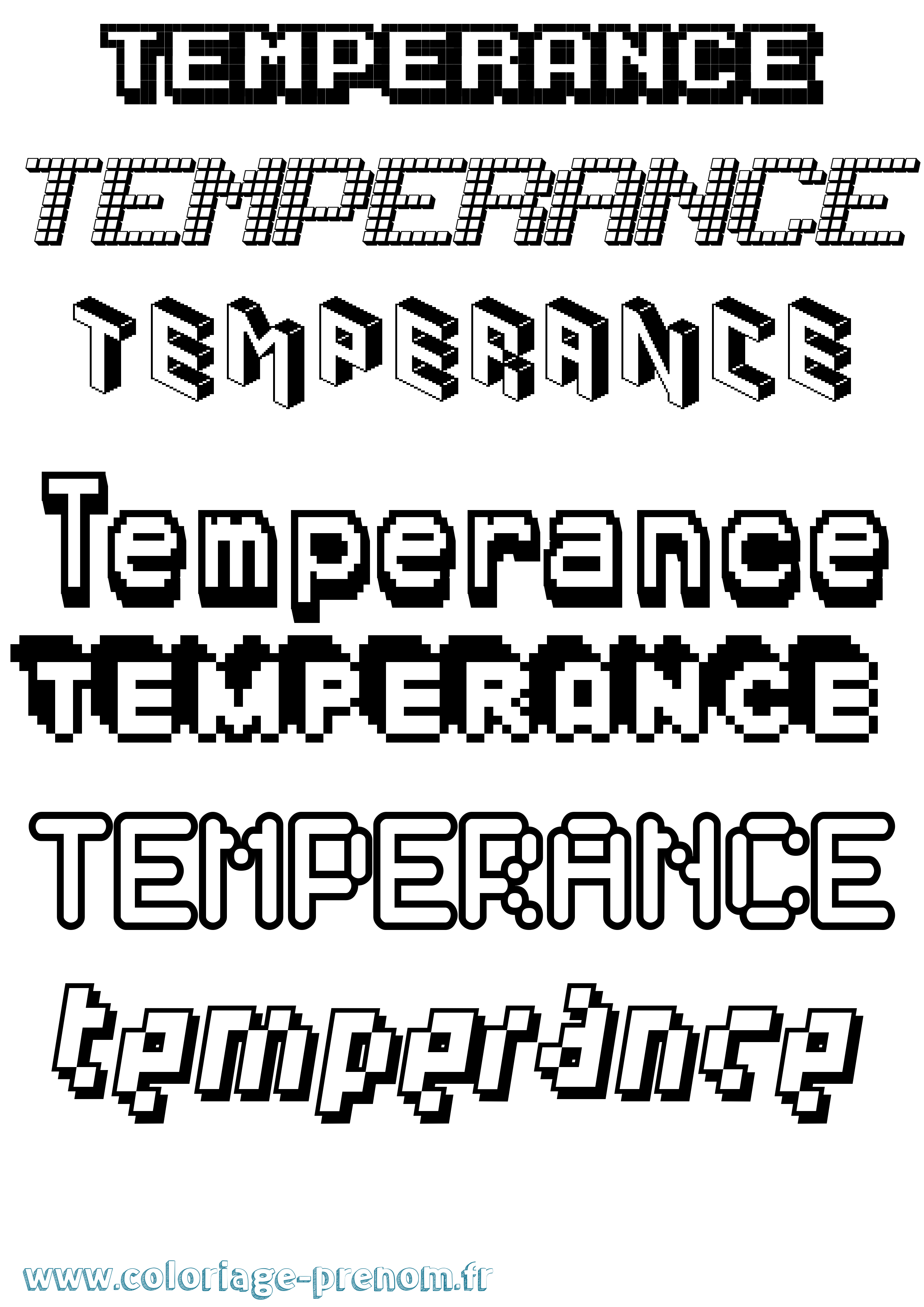 Coloriage prénom Temperance Pixel