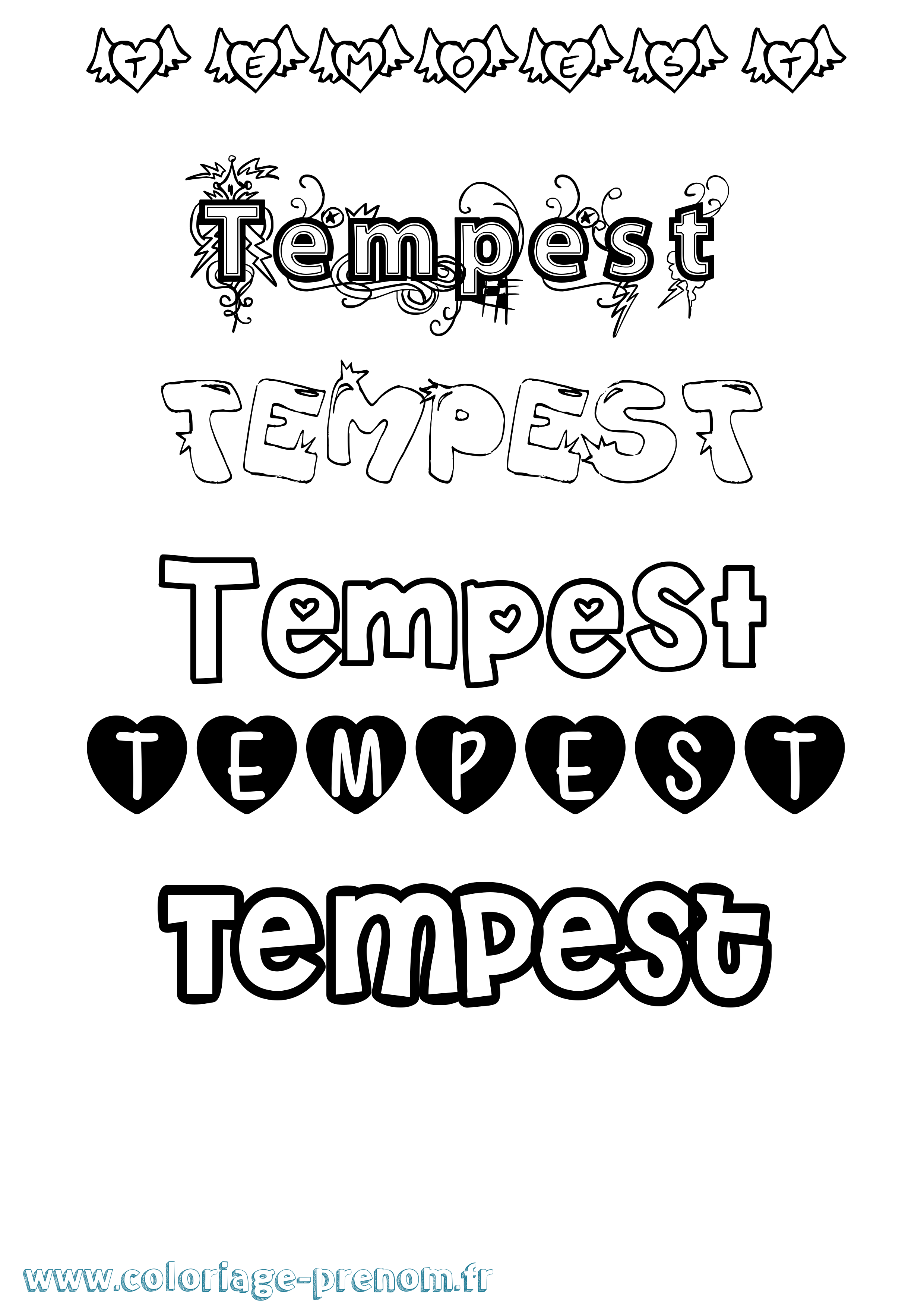 Coloriage prénom Tempest Girly